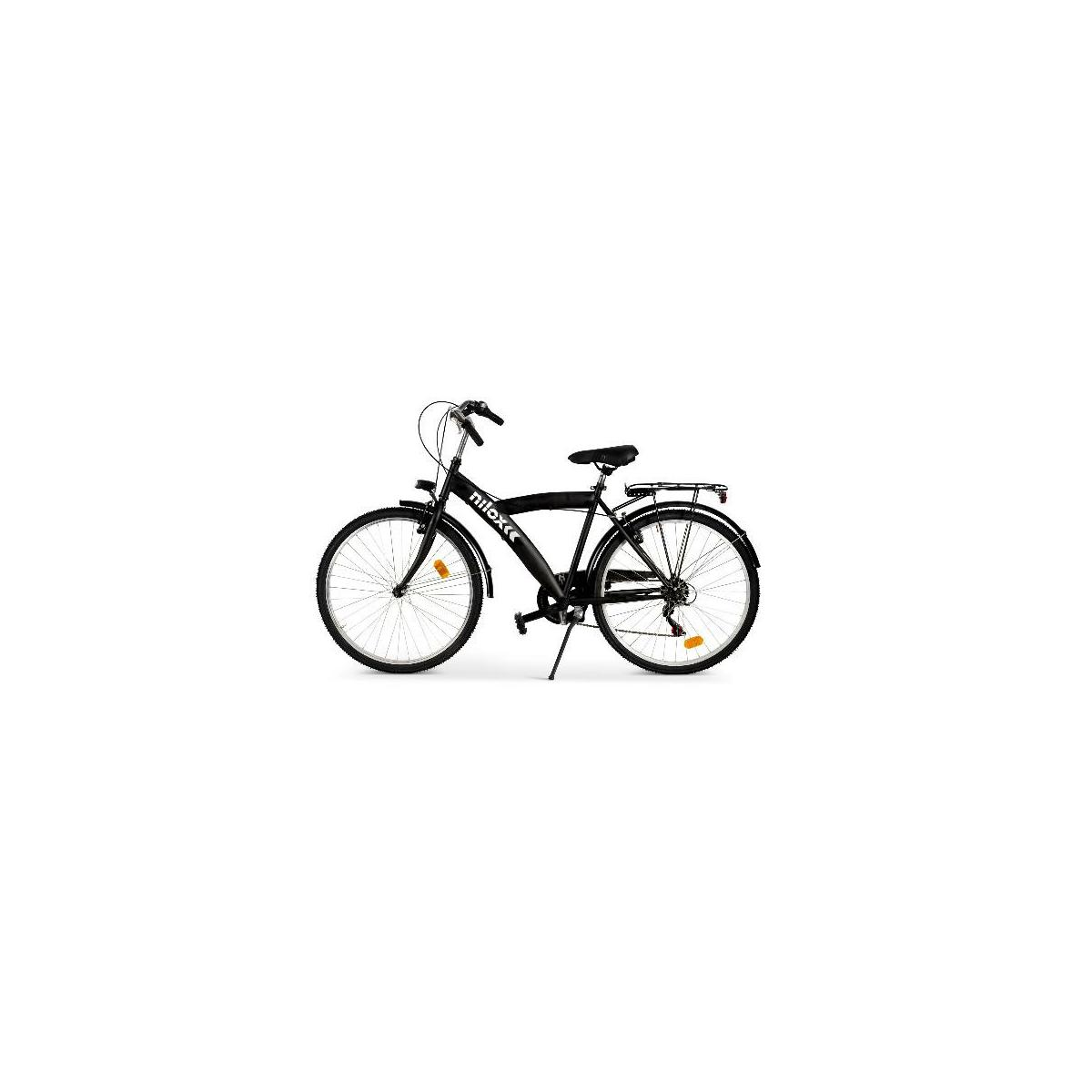 Bicicletta nera su sfondo bianco. Bicicletta rivolta verso sinistra.