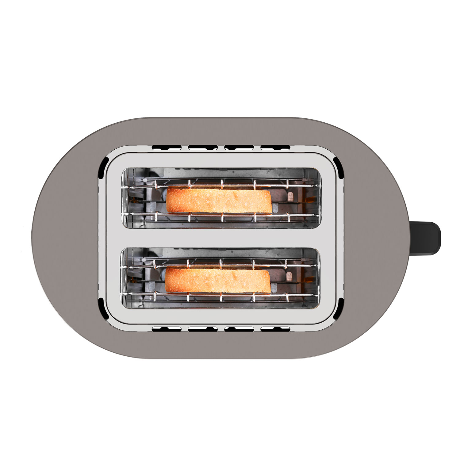 Widok z góry na toster z dwoma kromkami tostów w środku.