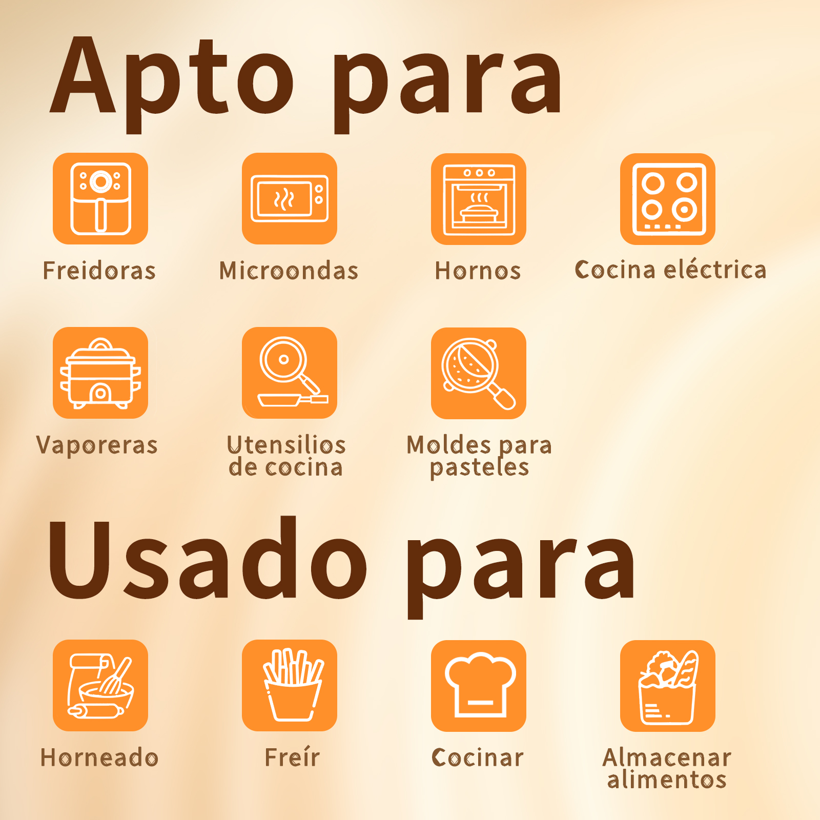 Iconos que muestran alimentos y métodos de cocción. La imagen es una colección de iconos relacionados con el uso de la freidora de aire.