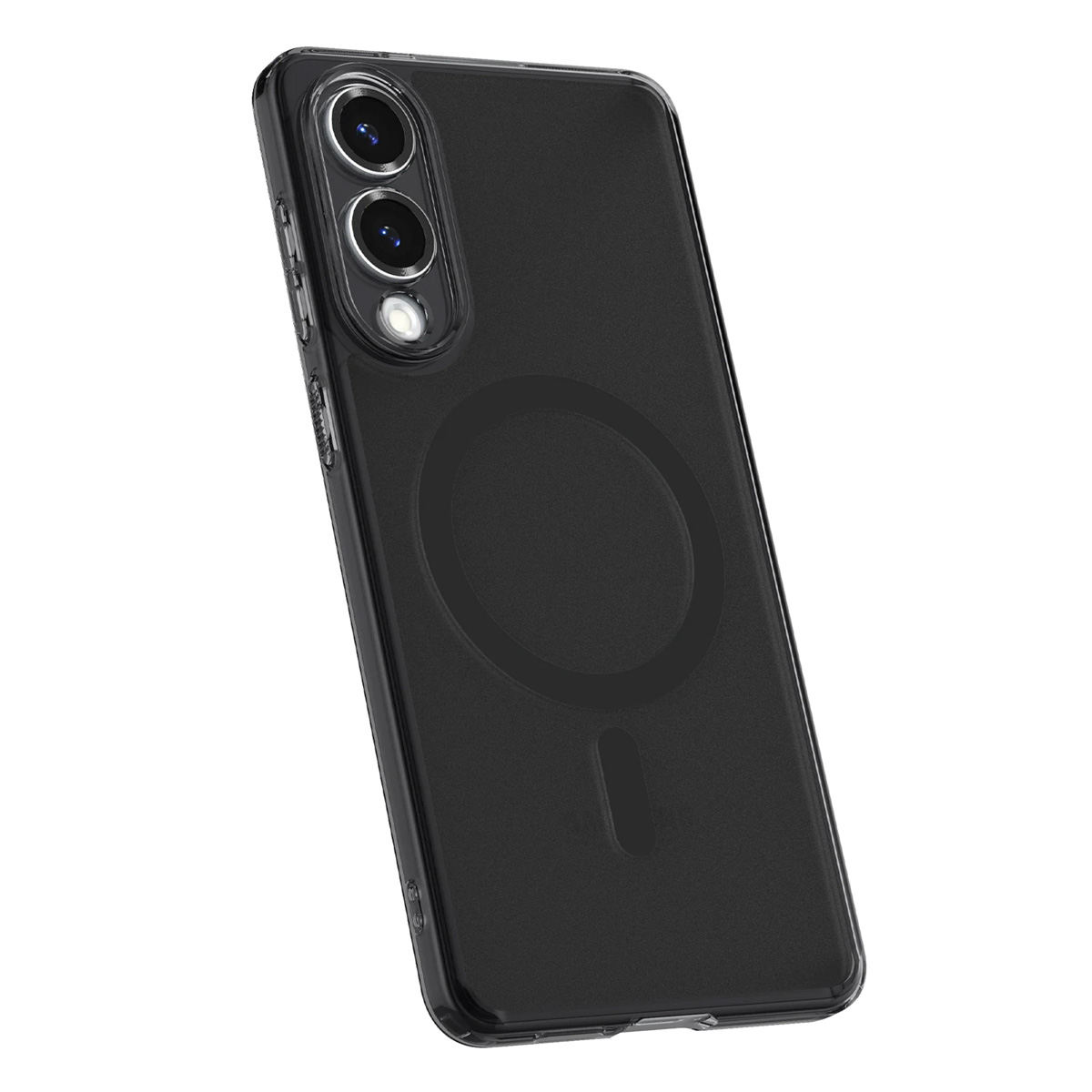Coque de téléphone noire avec trois objectifs. Le fond est blanc.