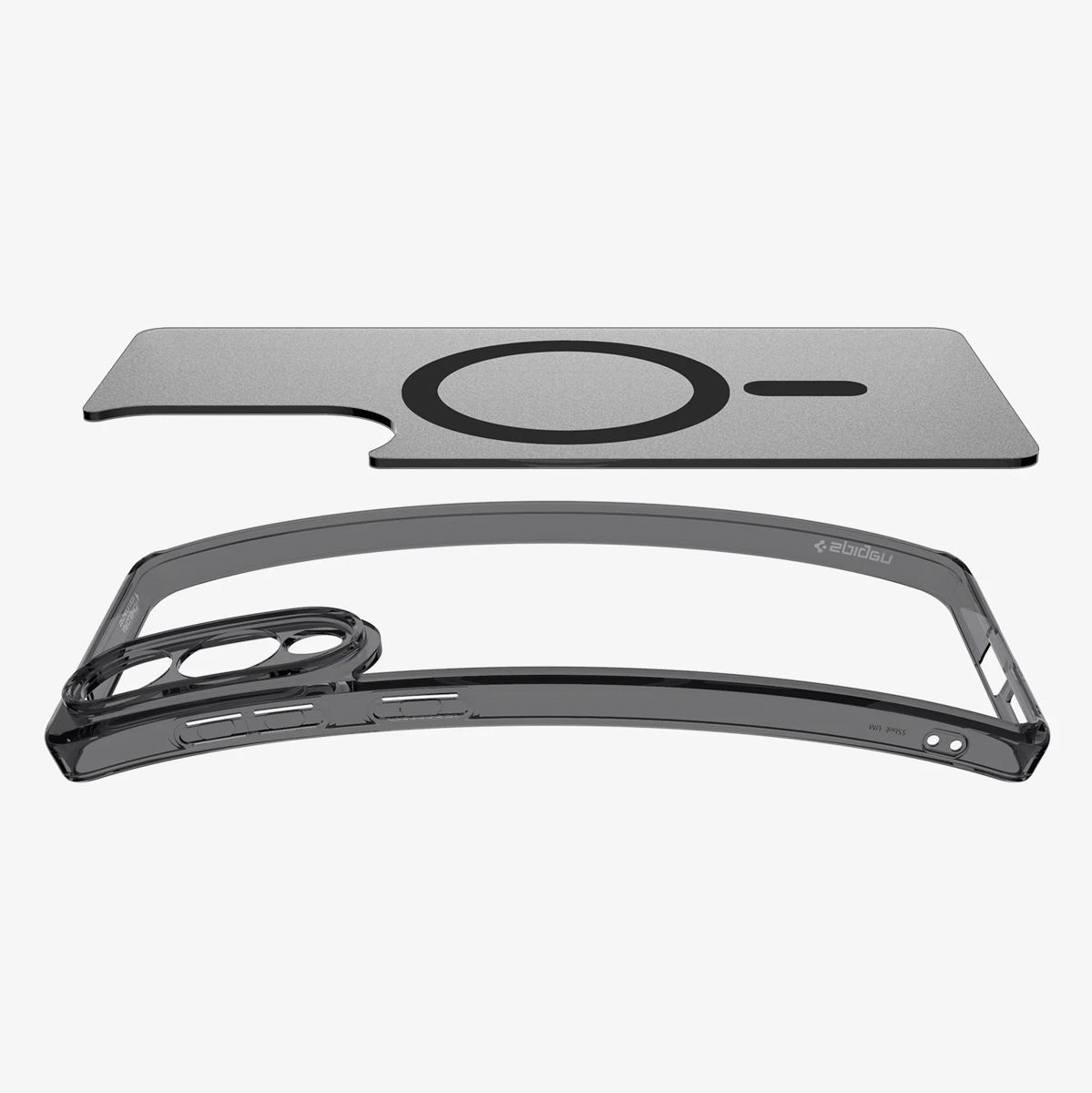 Coque de téléphone, avec une pièce supplémentaire au-dessus, avec un cercle et une ligne.