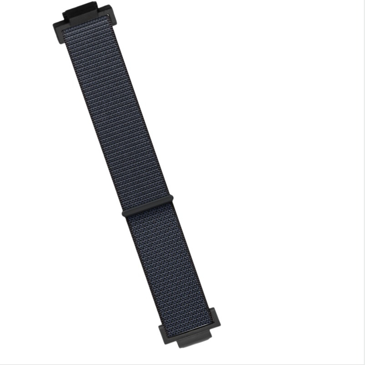 Marineblaues Uhrenarmband mit schwarzen Verschlüssen. Band ist gerade.