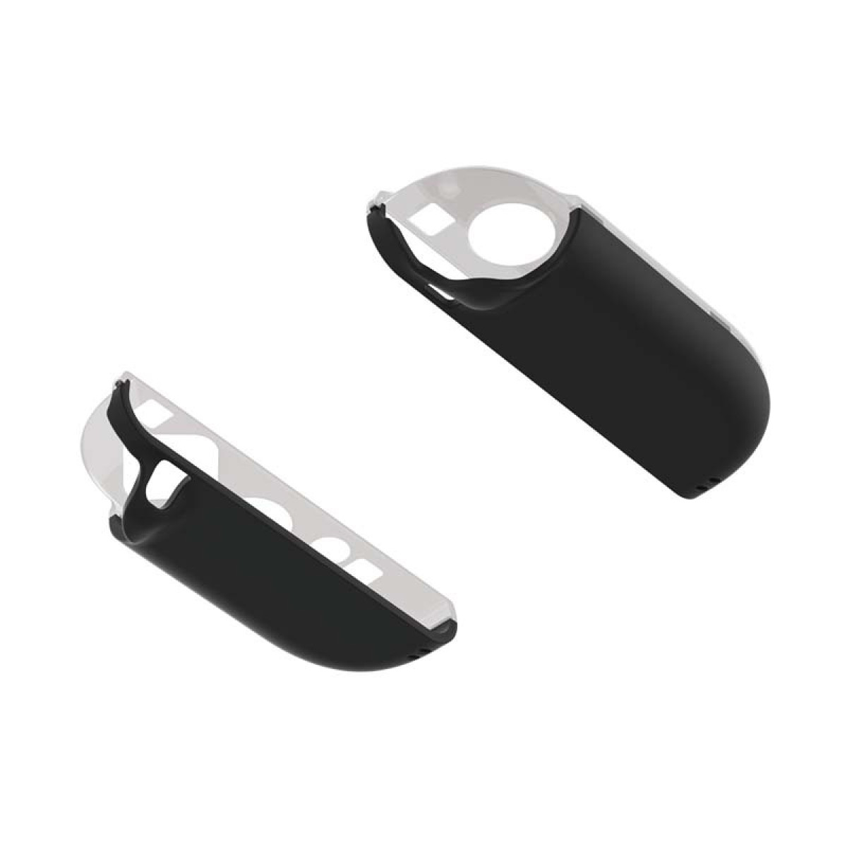 Two black and clear Nintendo Switch controller covers.