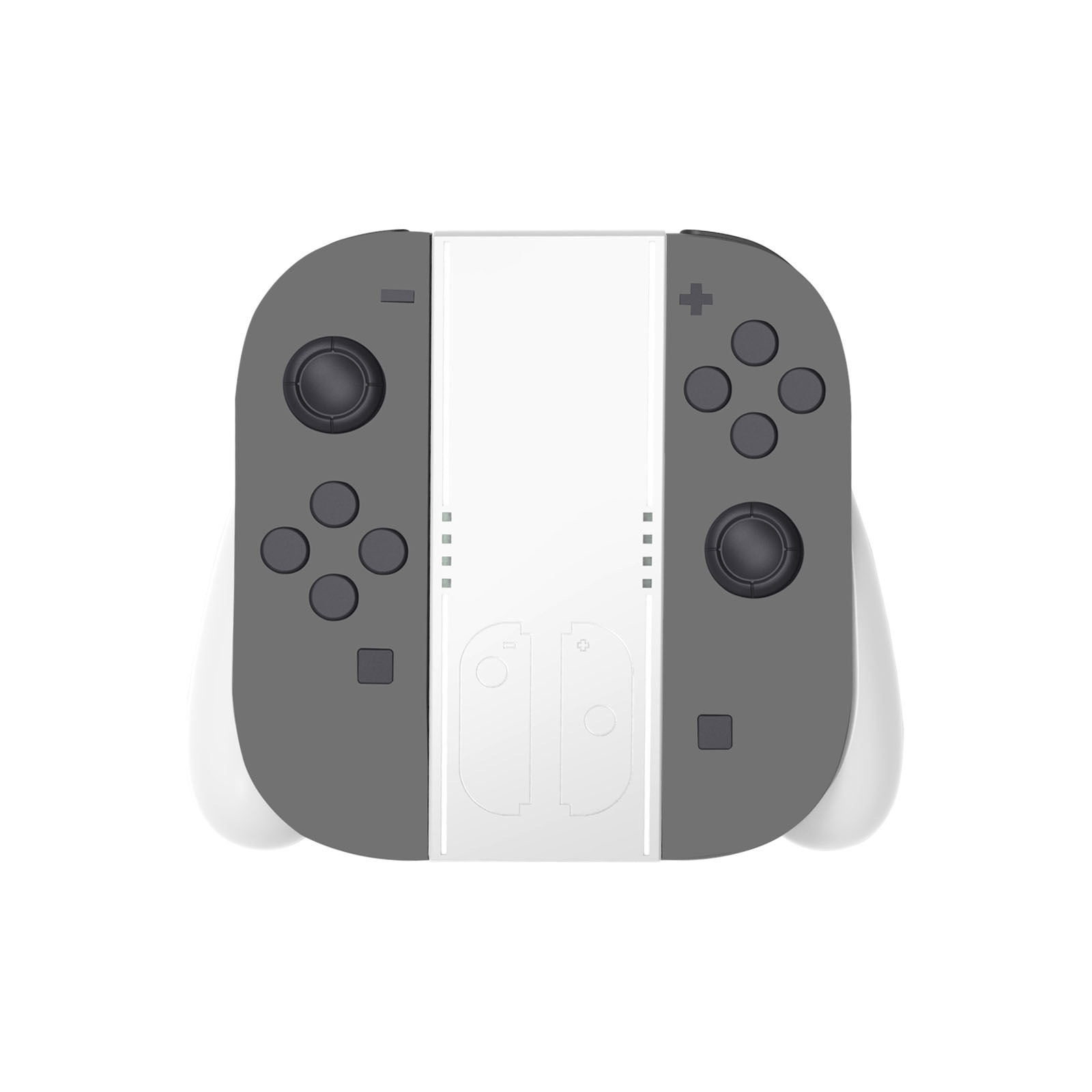 Gray and white Switch controller. Top view. The controller buttons are visible.