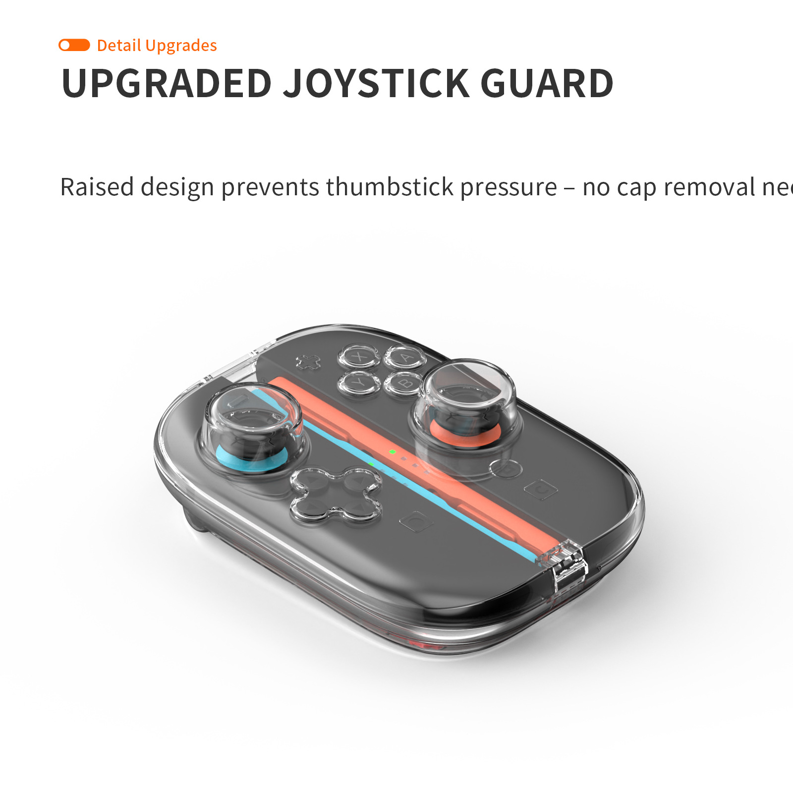 Upgraded joystick guard on a gaming device. The case is clear.