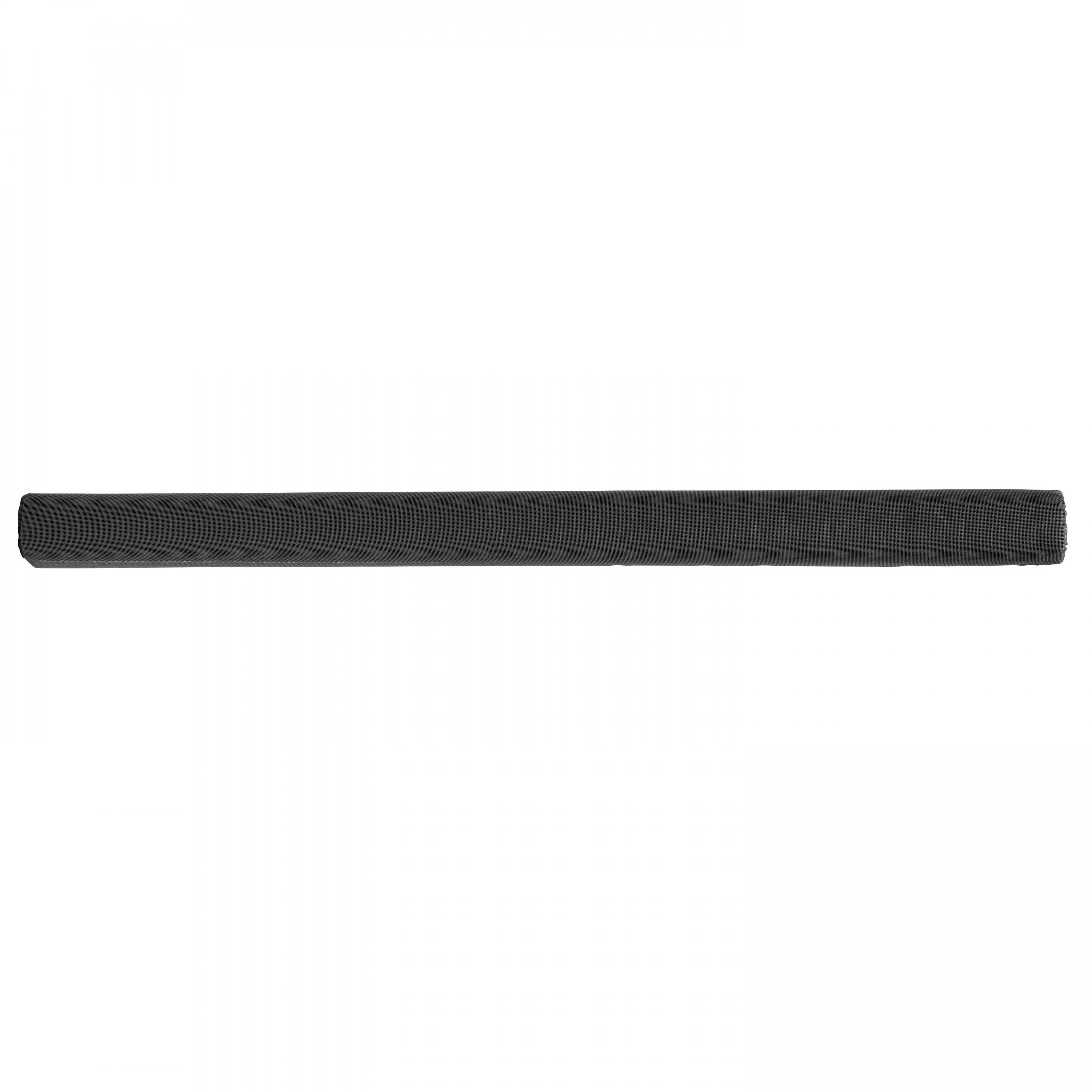 Eine lange, schwarze Soundbar, aus der Vogelperspektive betrachtet, vor weißem Hintergrund.