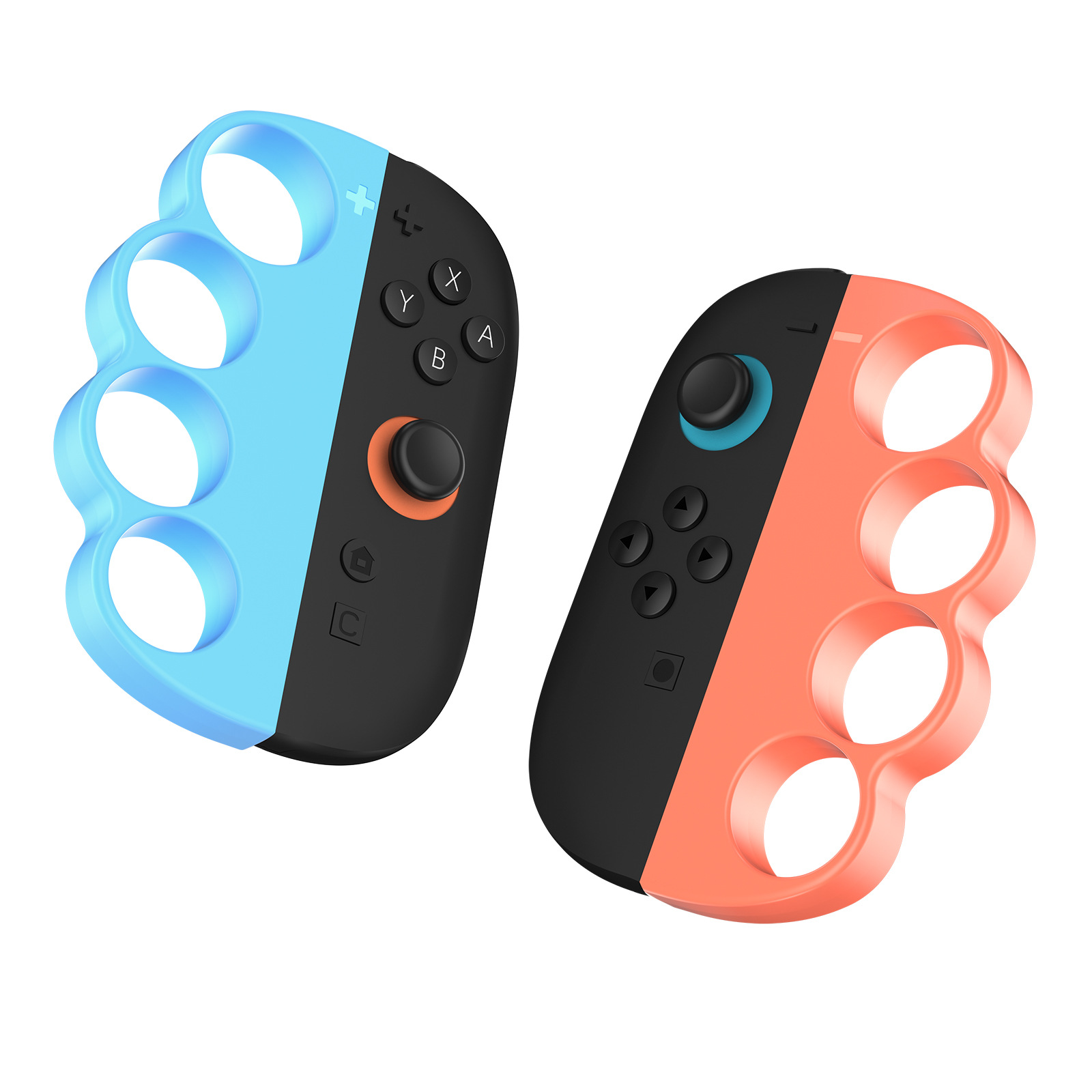 Zwei Gamecontroller in Blau und Orange. Weißer Hintergrund.