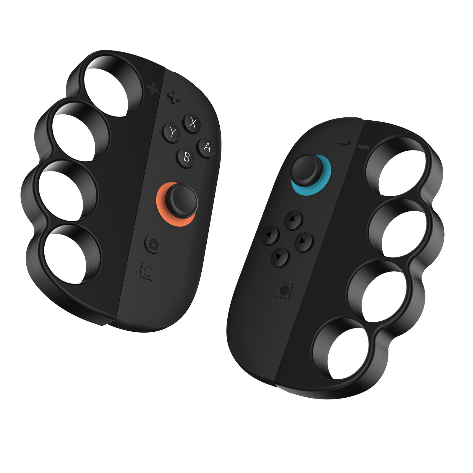 Zwei schwarze Controller-Knöchel. Unterschiedliche Farben.