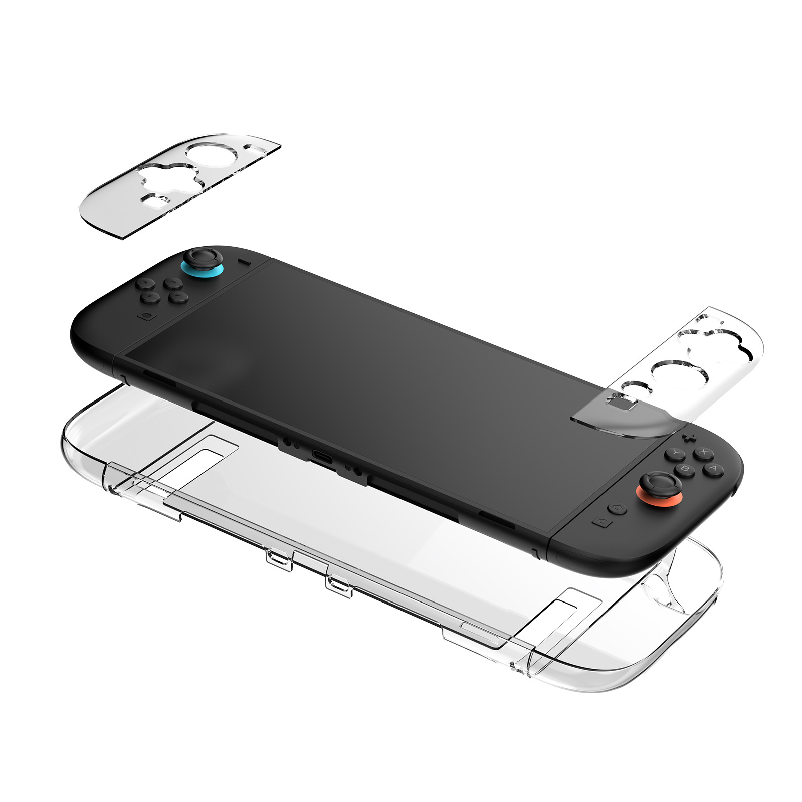 Switch mit transparenten Gehäusekomponenten. Das Gehäuse ist in Teilen um den Switch herum.