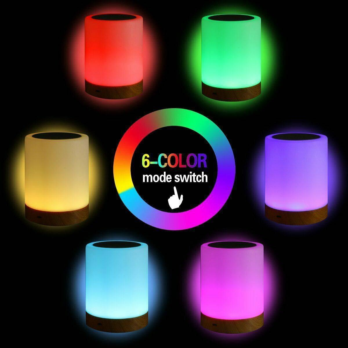 Eine Lampe, die sechs verschiedene Farben anzeigt, mit einem Farbmodusschalter in der Mitte.