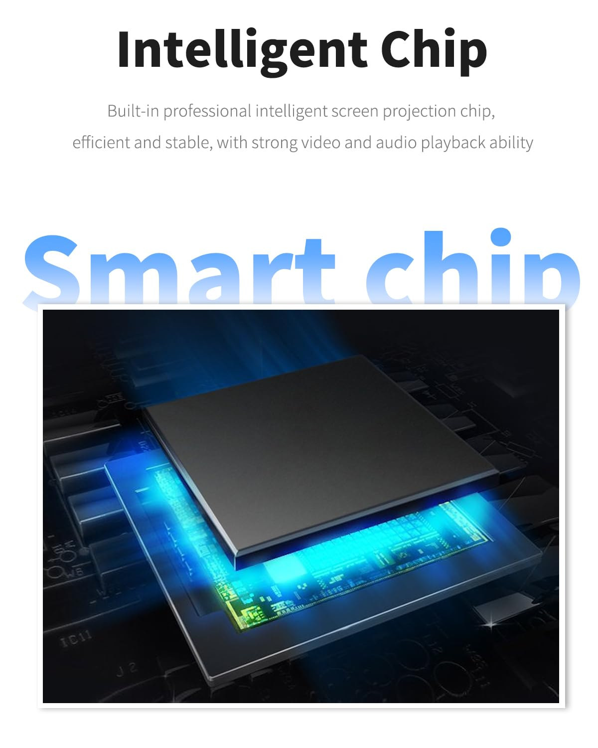 Nahaufnahme eines Computerchips mit blauen und grünen Lichtern, die seine Funktionen veranschaulichen.