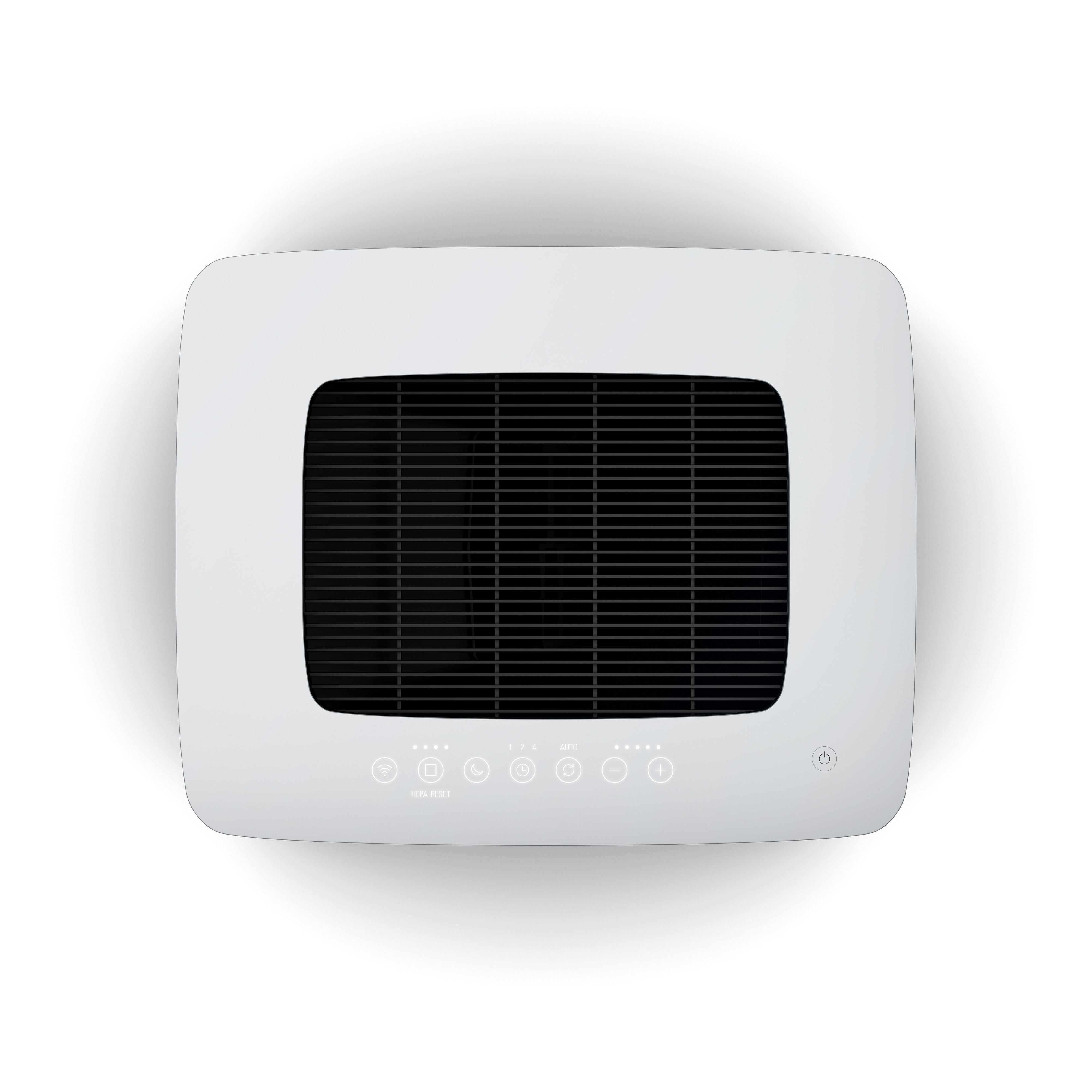 Top view of an air purifier with control panel and buttons.