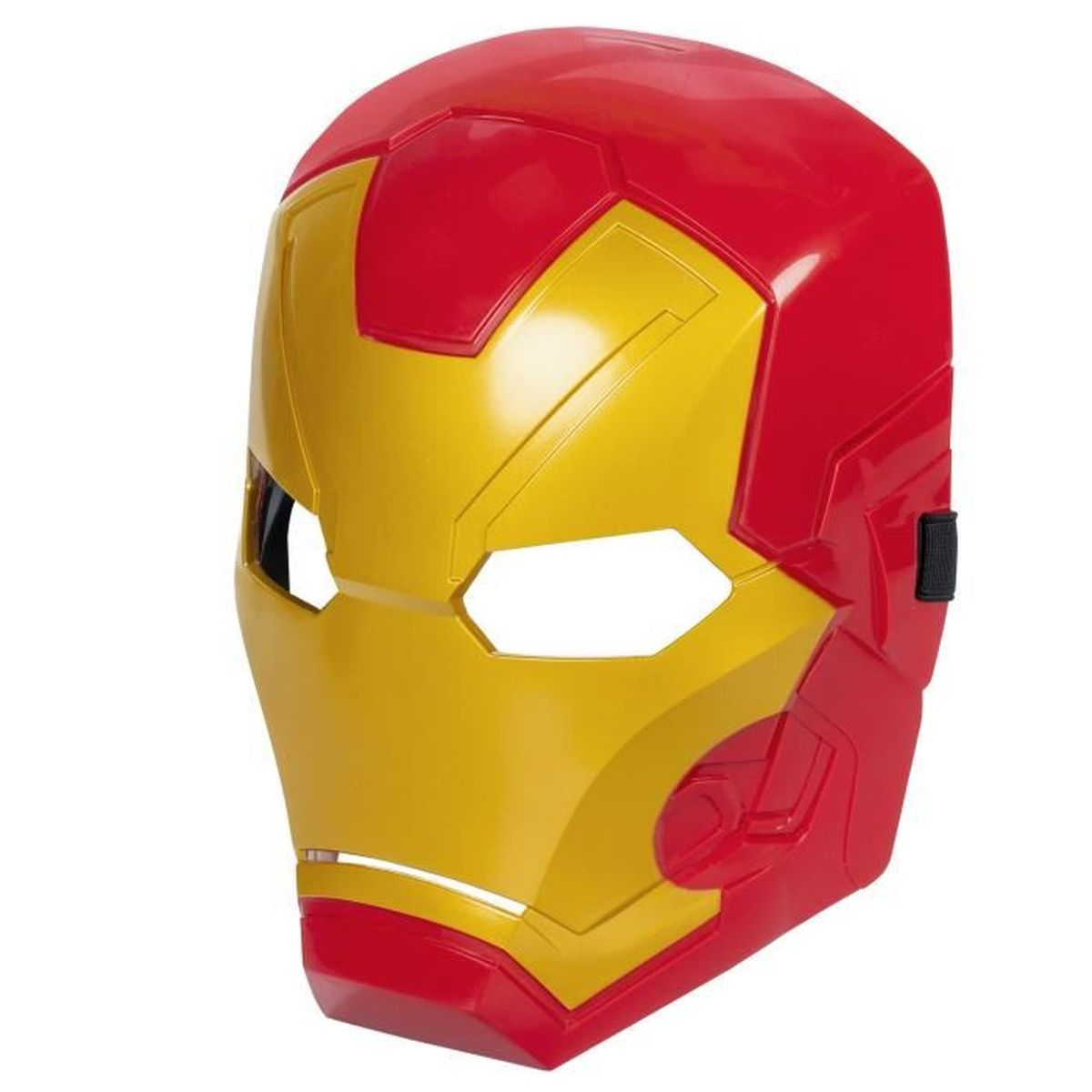 Iron Man Maske, rot und gold, mit schwarzem Riemen. Sie hat Augenlöcher.