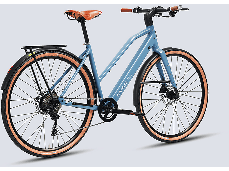 DERUIZ Turmali-Premium S-Airy Blue Trekking Fahrrad Urbanbike (Laufradgröße: 28 Zoll, Rahmenhöhe: 48,5 cm, Unisex-Rad, 360Wh, Airy Blue)