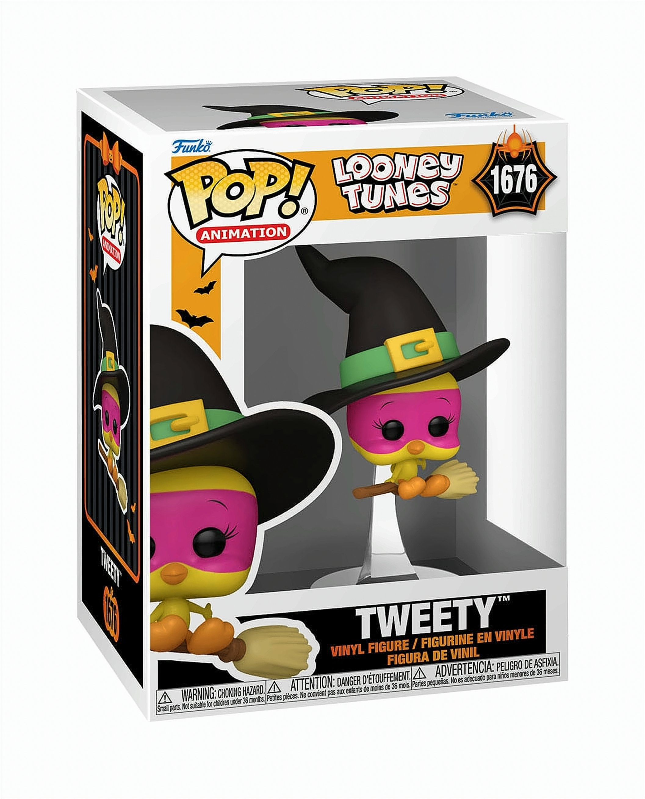 Tweety Bird Funko Pop Figur in Box. Mit Hexenhut und Besen. Gelb und pink.