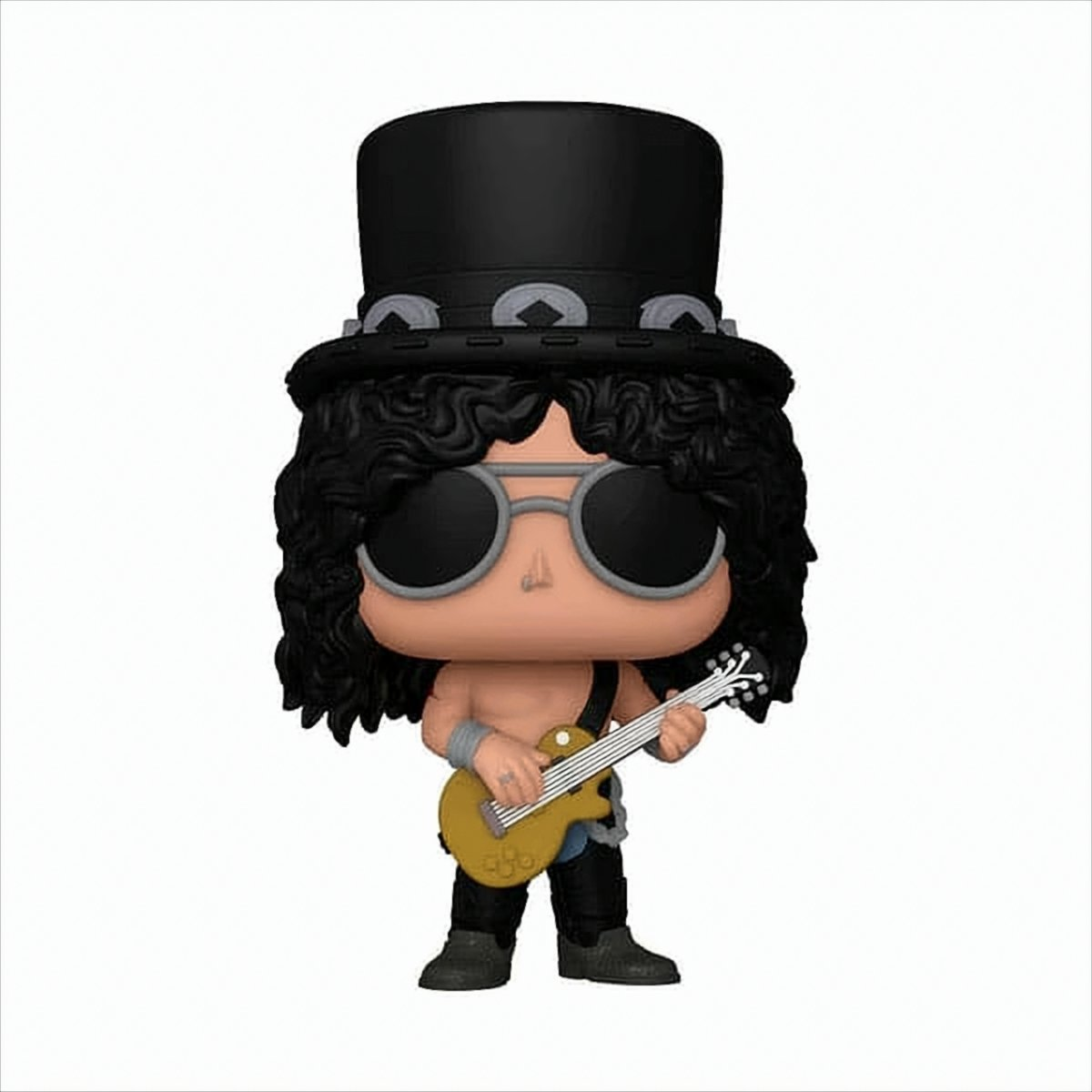 Slash Funko Pop Figur, mit Hut und Sonnenbrille, hält eine Gitarre.