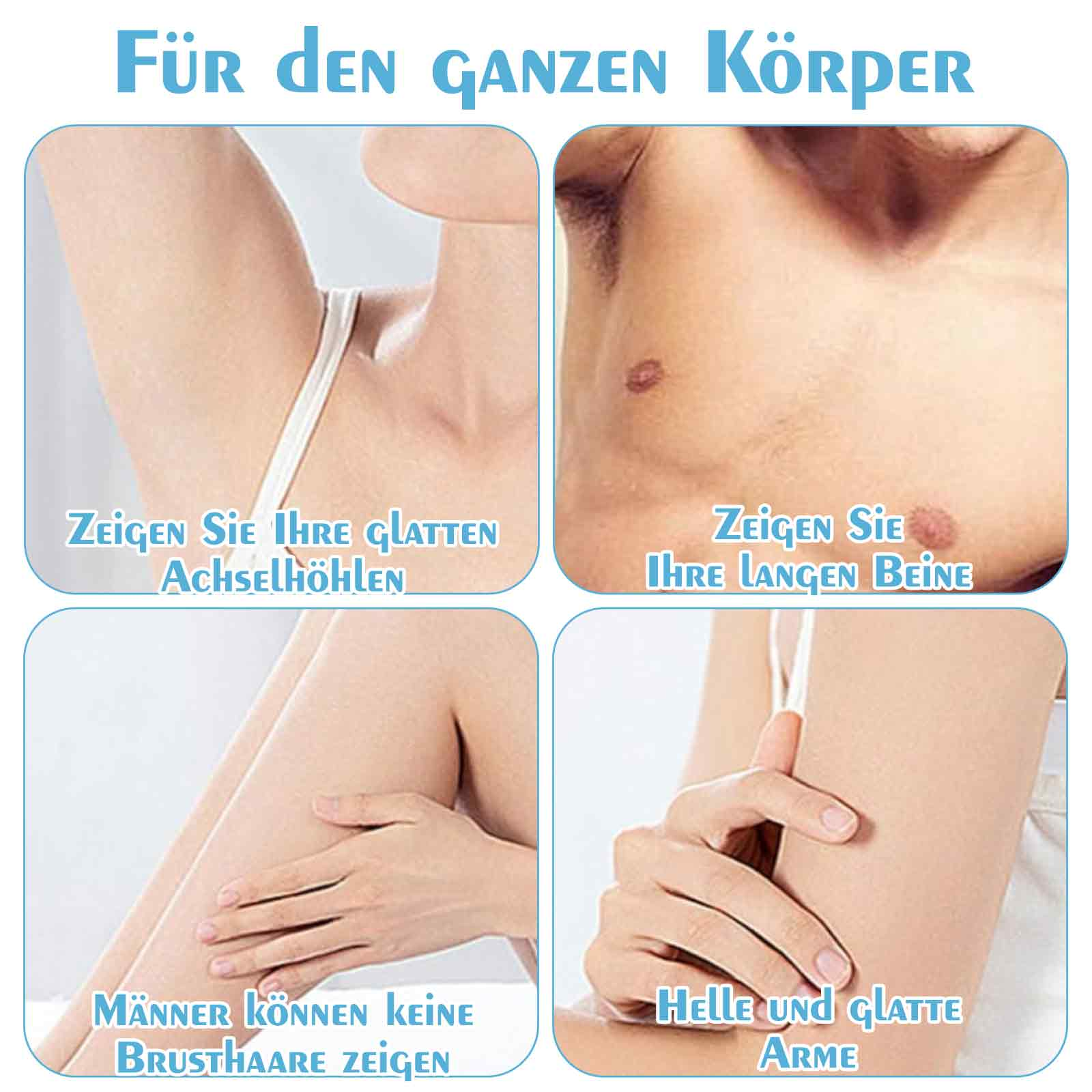 Vier Bilder, die Körperteile zeigen. Text auf Deutsch befindet sich oben links.