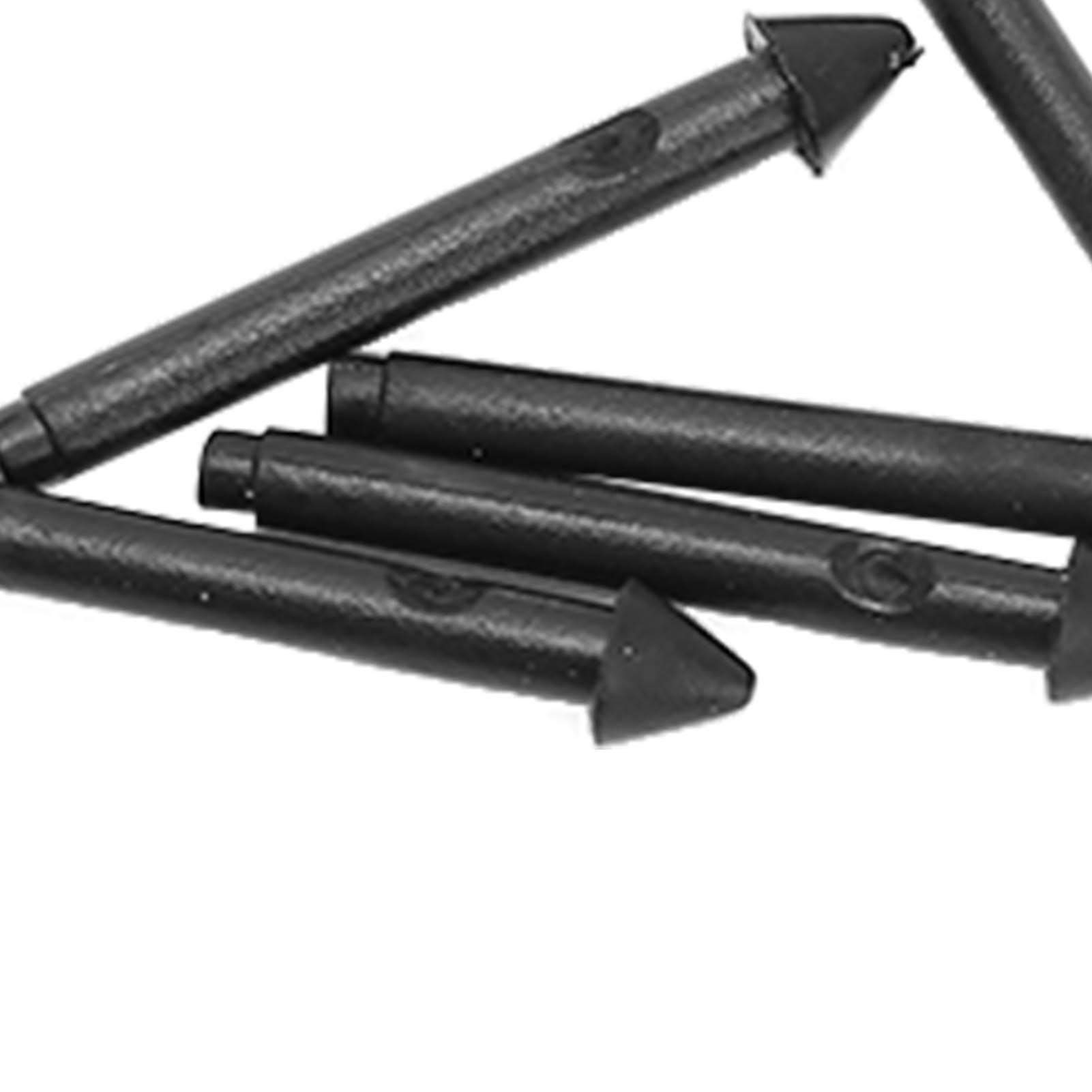 Mehrere schwarze Ersatzspitzen für Stifte, konisch geformt, abgewinkelt.