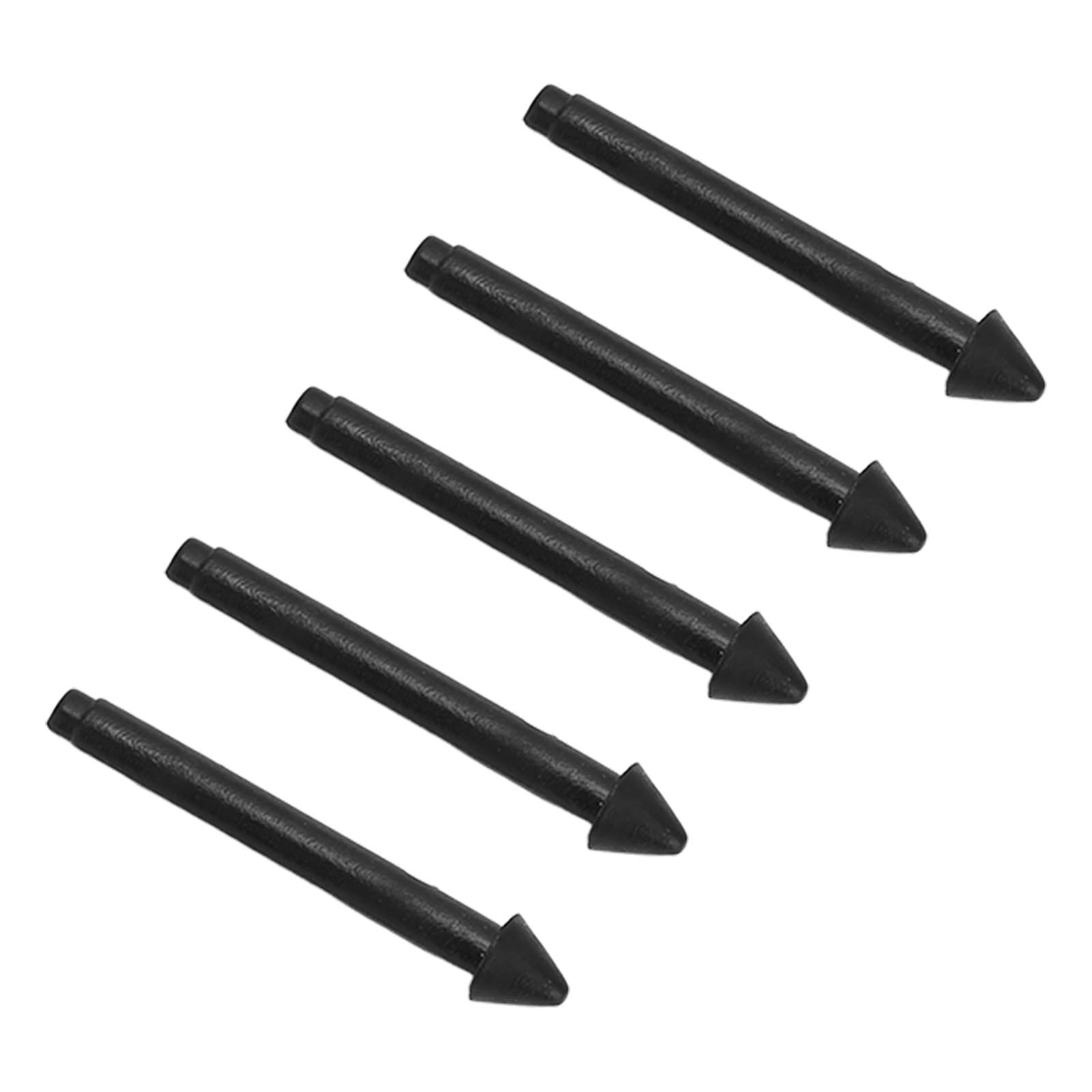 Fünf schwarze Ersatzspitzen für Stifte, konisch geformt, abgewinkelt.