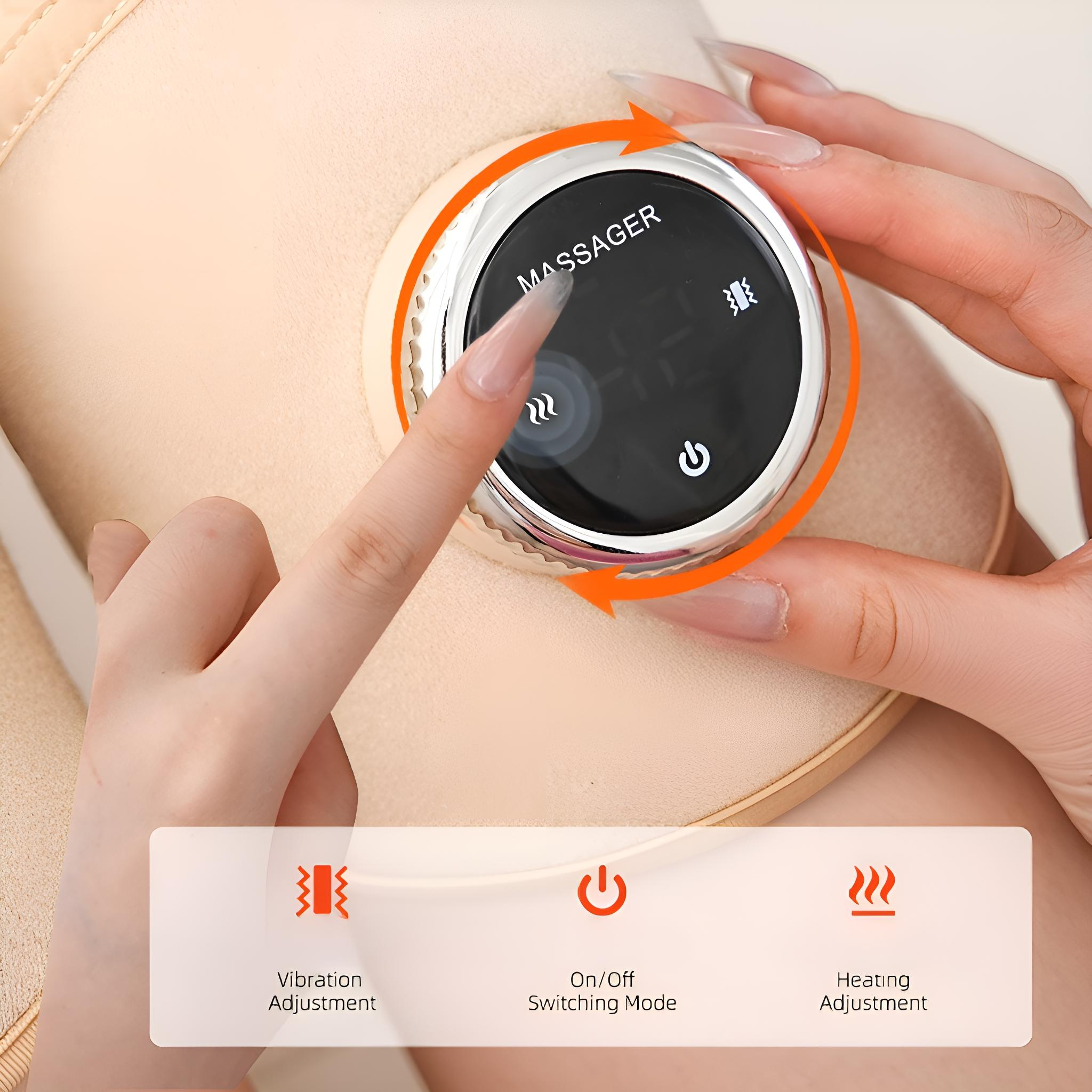 Hand einer Person, die einen Kniemassager mit einem Bedienrad einstellt.