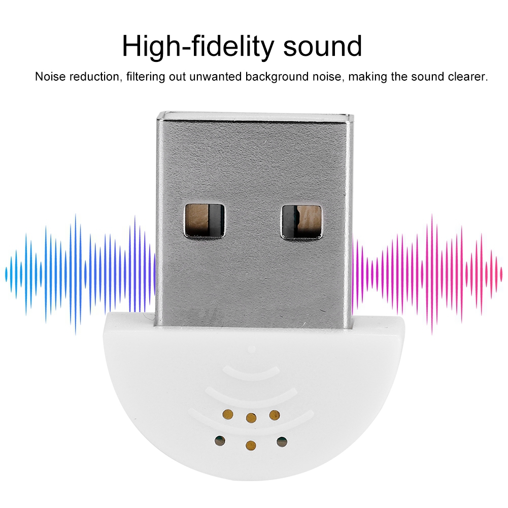 Ein USB-Mikrofon mit Schallwellen an der Seite und einem silbernen USB-Anschluss.