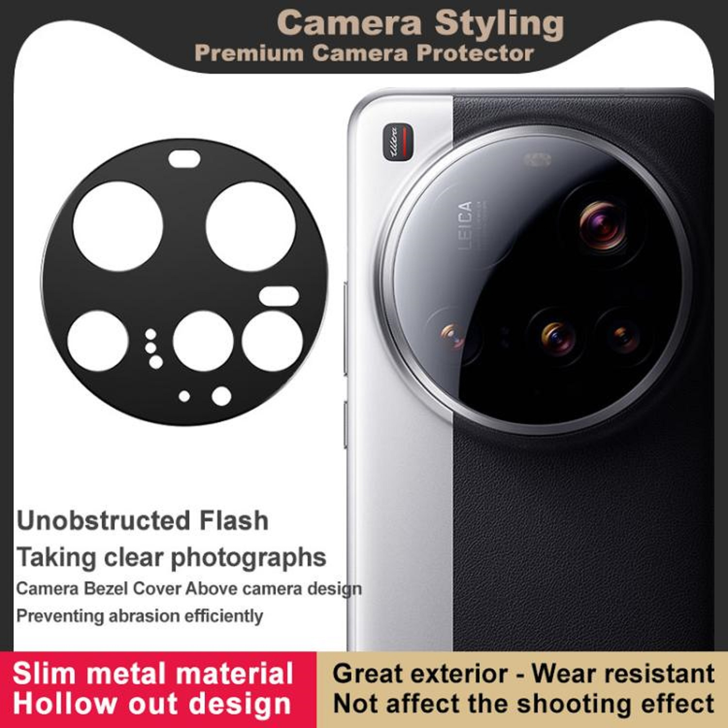 Schwarzes Telefon mit einem Kameraschutz. Die Kameralinse ist ein kreisförmiges Design mit mehreren Löchern.