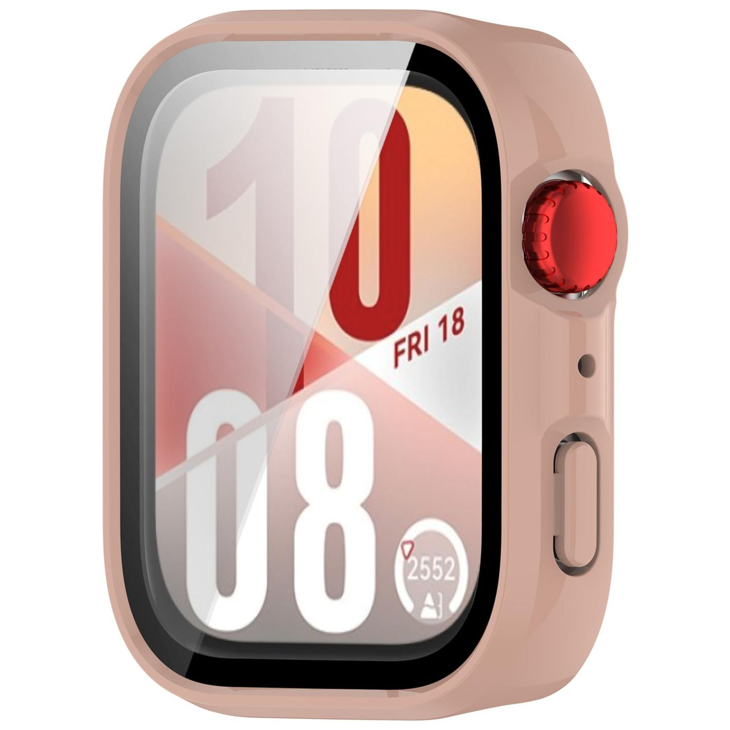 Smartwatch mit roségoldenem Gehäuse, klarer Displayschutzfolie und digitaler Zeitanzeige.
