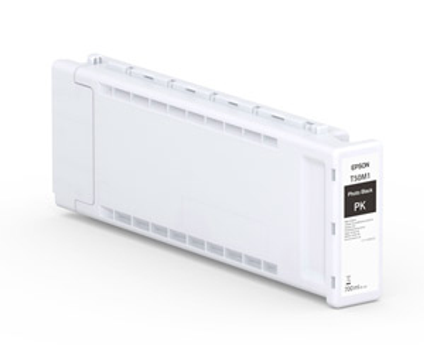 Biały wkład atramentowy Epson na białym tle. Zawiera czarny tusz.