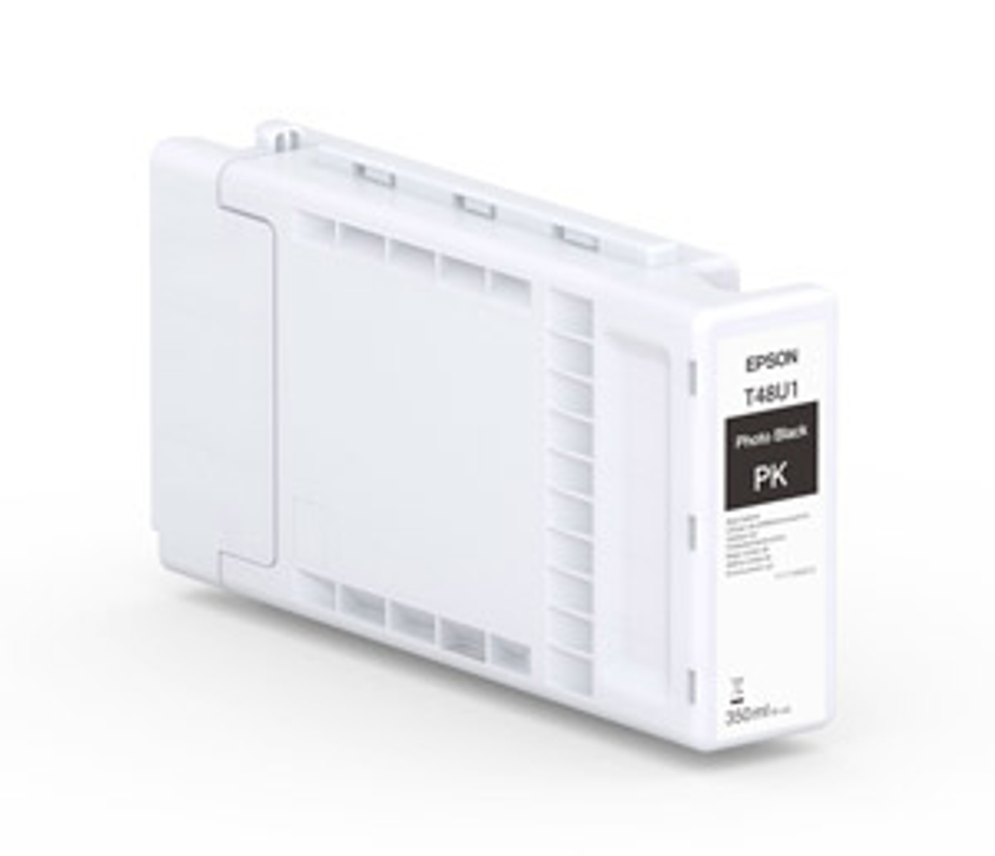 Biały wkład atramentowy Epson T48U1 Photo Black, oznaczony jako „PK” dla Photo Black, na białym tle.