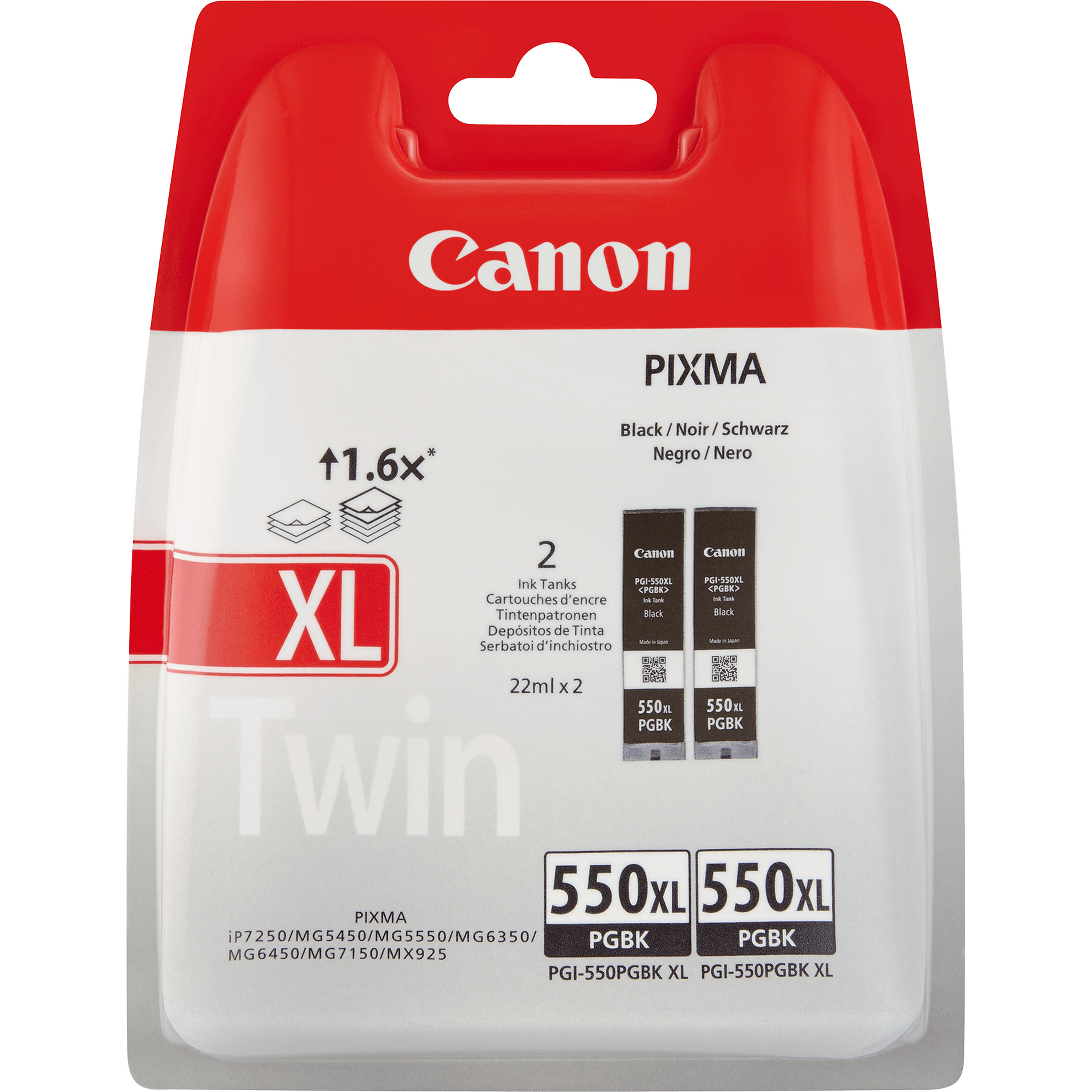 Canon PIXMA inktcartridges. Dubbele verpakking. Zwarte inktreservoirs in een blisterverpakking.