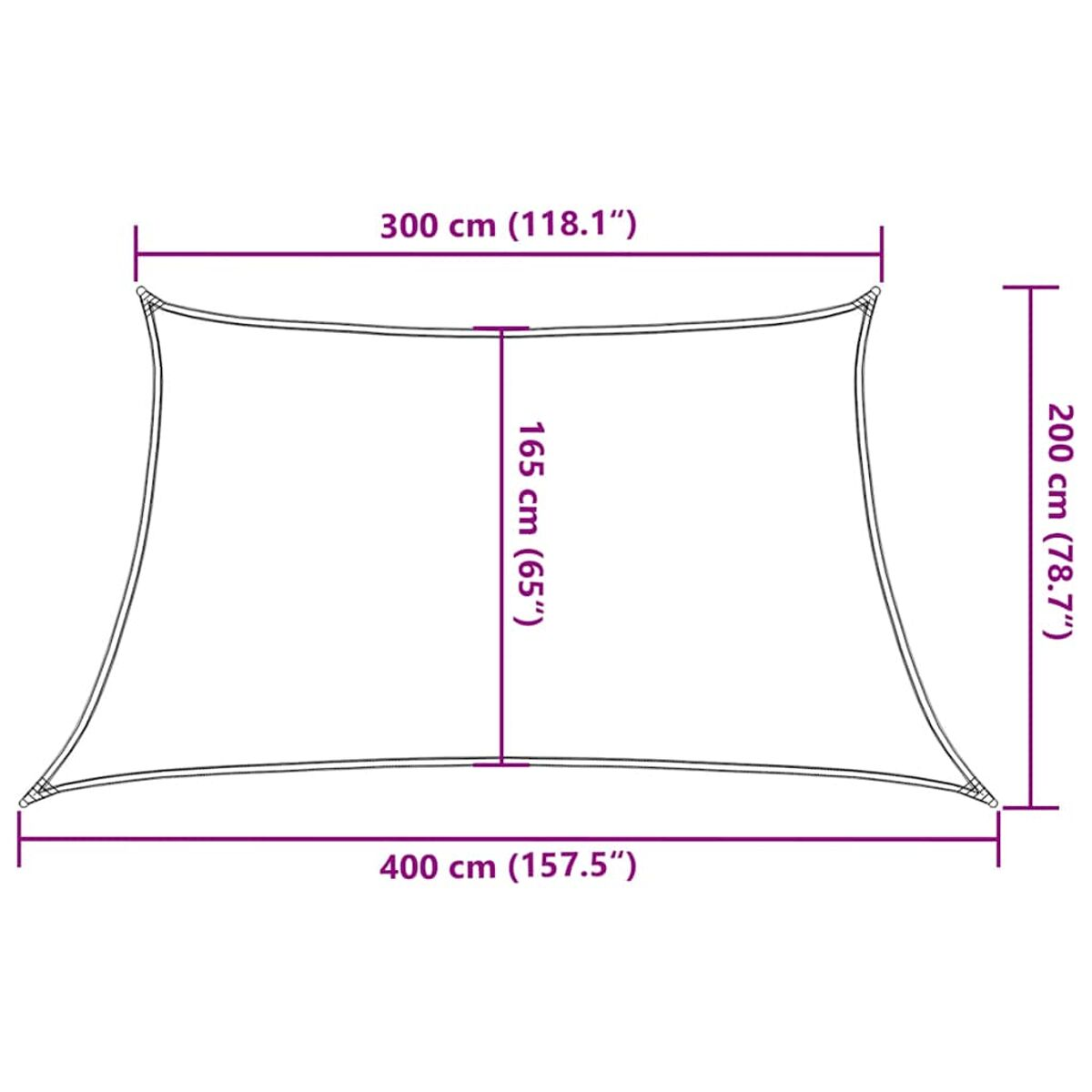 Rechteckiger Sonnenschirm, weiß. Abmessungen: 400cm x 300cm x 200cm x 165cm. Weißer Hintergrund.