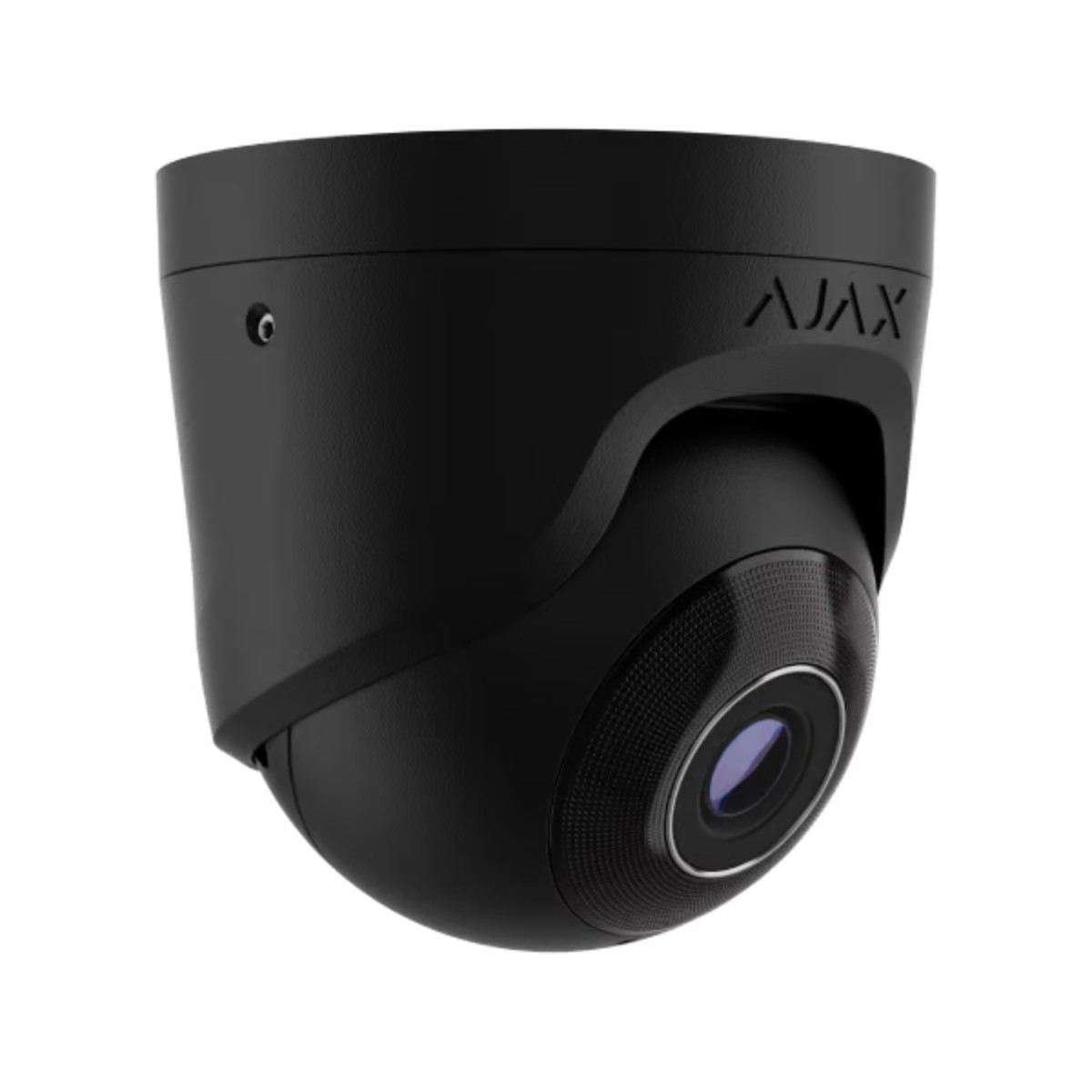 Telecamera di sicurezza AJAX nera con forma a cupola e lente.