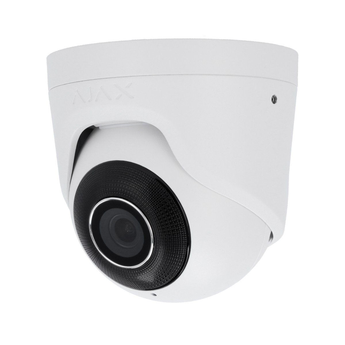 Telecamera di sicurezza AJAX bianca con forma a cupola e lente.