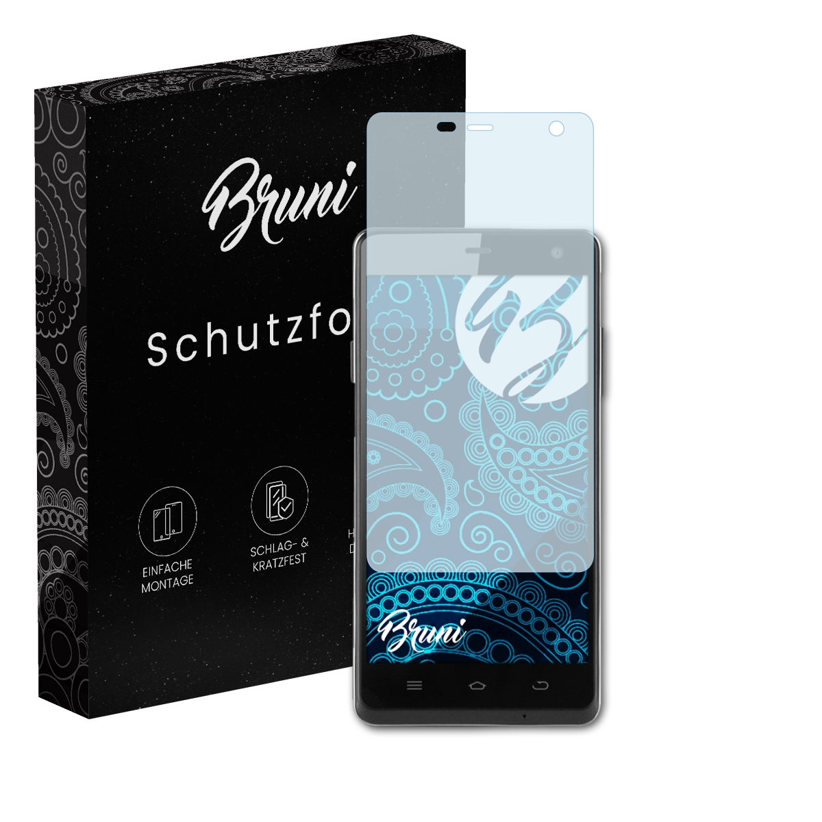 Ein Smartphone mit Displayschutzfolie und Box.