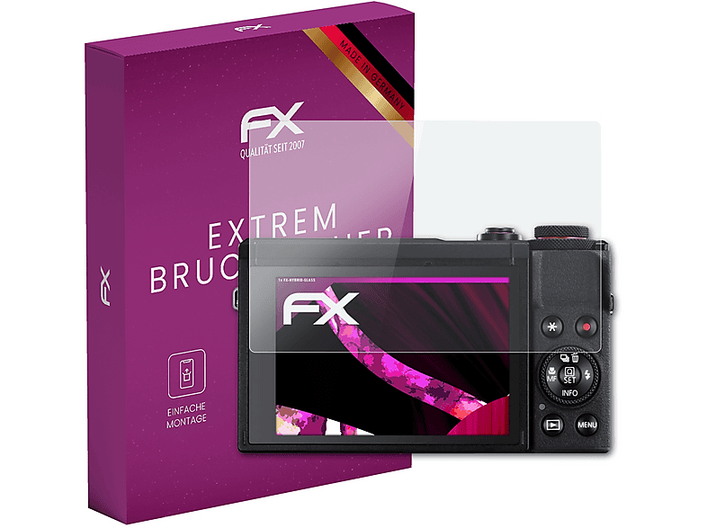 AtFoliX Hybrid-Glass Panzerfolie Für Canon PowerShot G7 X – 9H Härte, Kratzsicher, Made In Germany