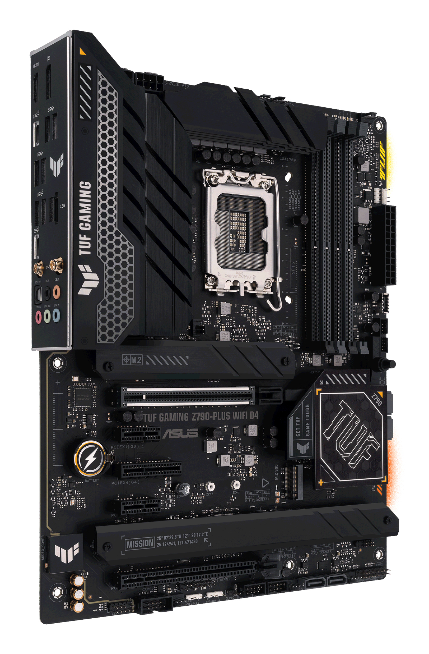 Una scheda madre nera, l'ASUS TUF GAMING Z790-PLUS WIFI D4.