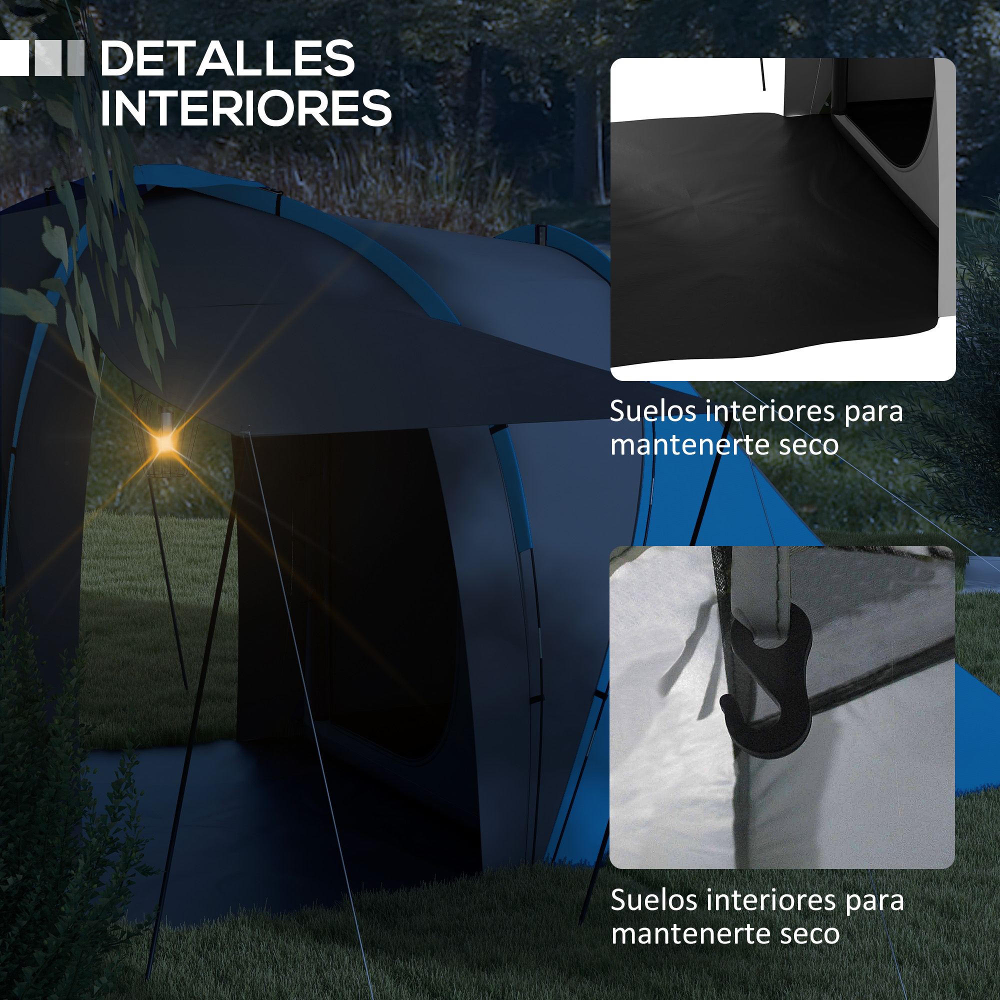 Detalles interiores de una tienda: suelos interiores y gancho. Escena nocturna.