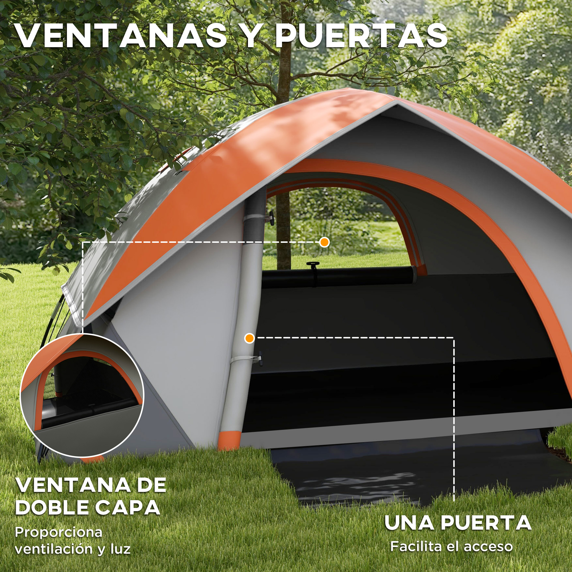 Diagrama que muestra las ventanas y la puerta de la tienda. Texto en español.