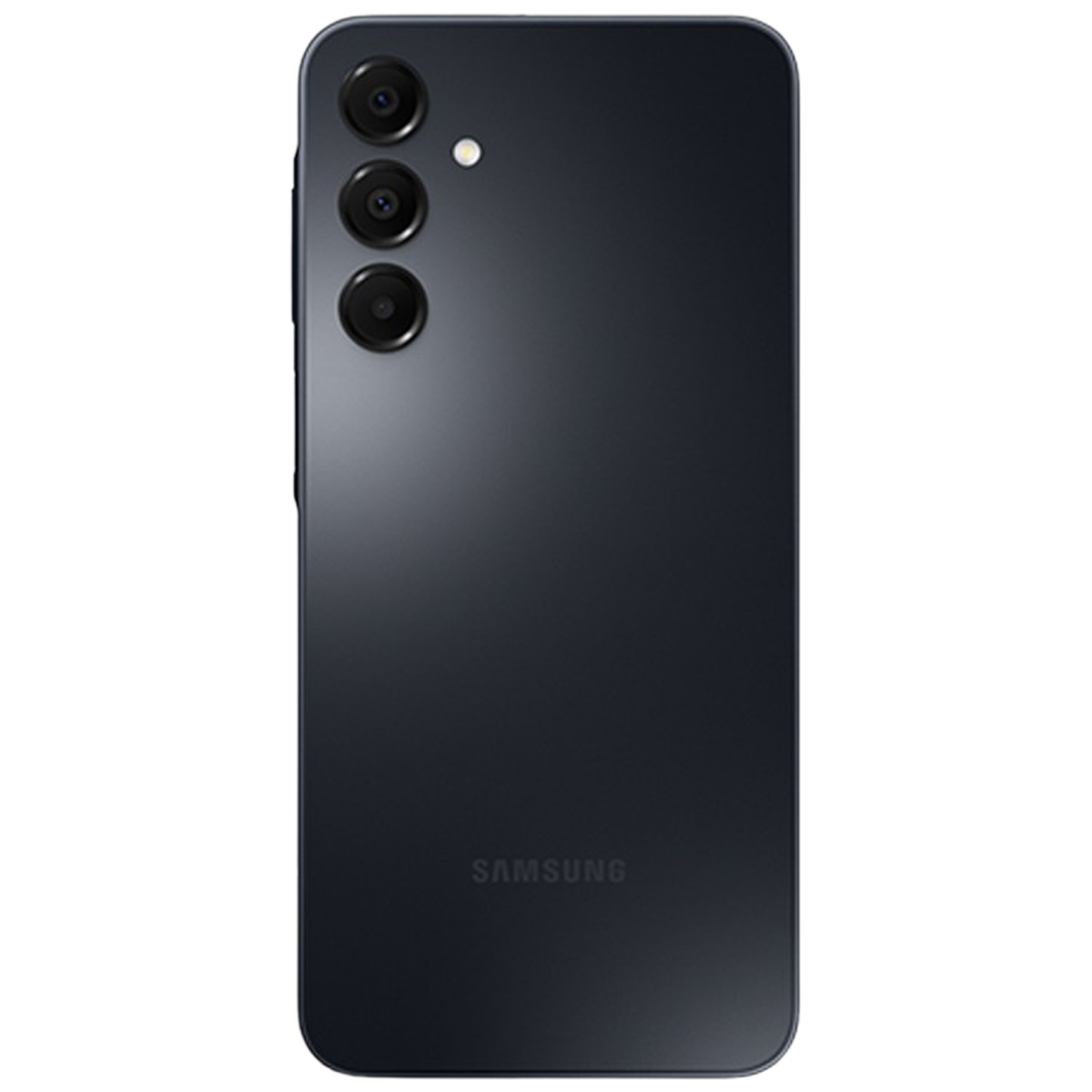 Zwarte smartphone achterkant met camera's, flitser en Samsung logo.