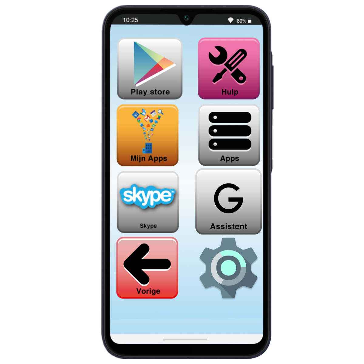 Een smartphone met grote iconen voor senioren.