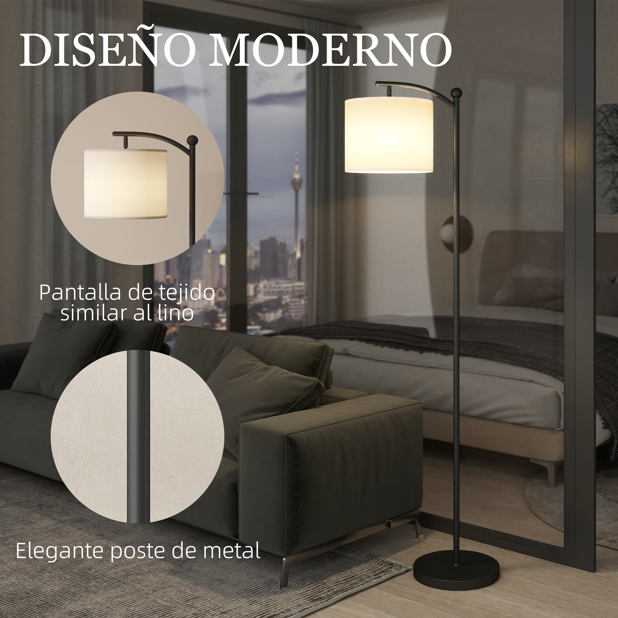Lámpara de pie con un diseño moderno en un salón.