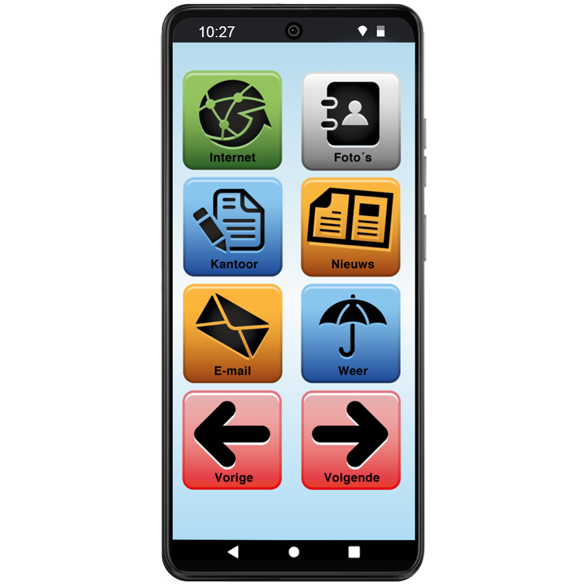 Smartphone with icons on the screen, showing different apps.