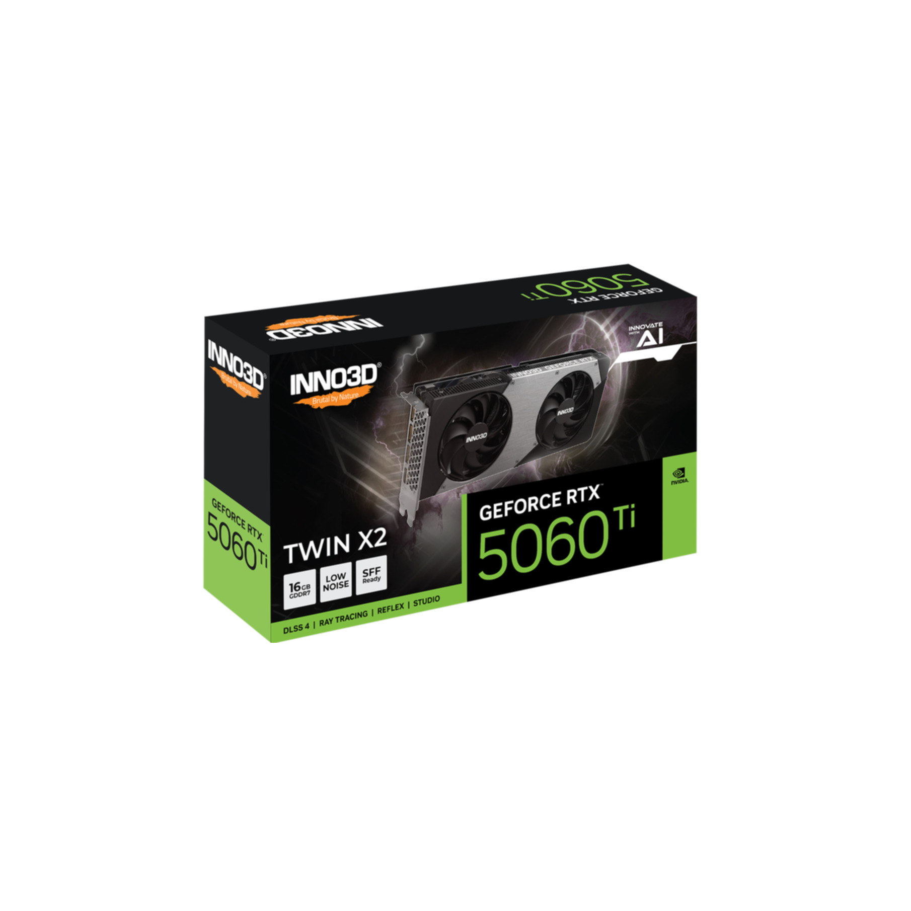 Boxed graphics card with a detailed image of the card and the box.