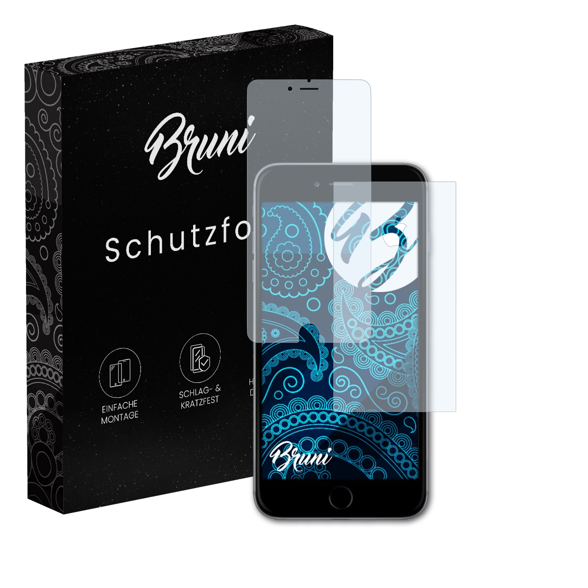 Eine Box und ein Gerät mit Displayschutz. Der Schutz befindet sich auf dem Bildschirm.