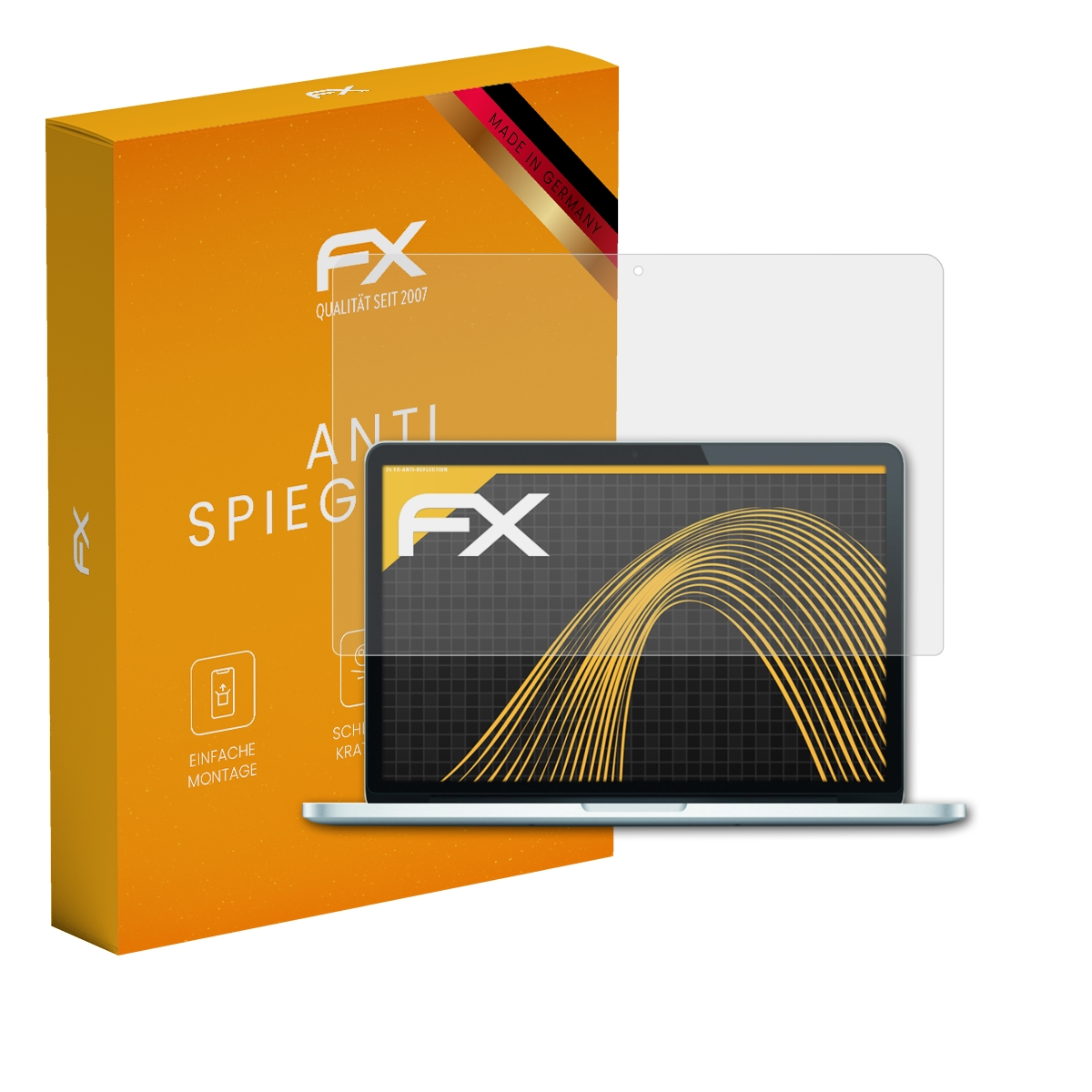 Orange Box, Laptop mit Displayschutz. Displayschutz über Laptop-Bildschirm.