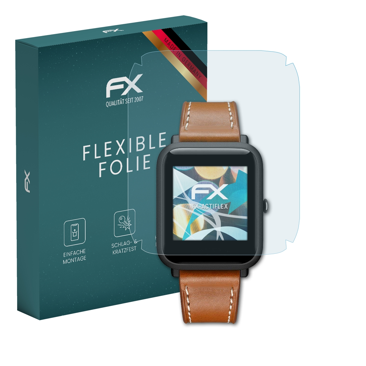 Smartwatch mit Lederarmband und Displayschutz. FX-Box vorhanden.