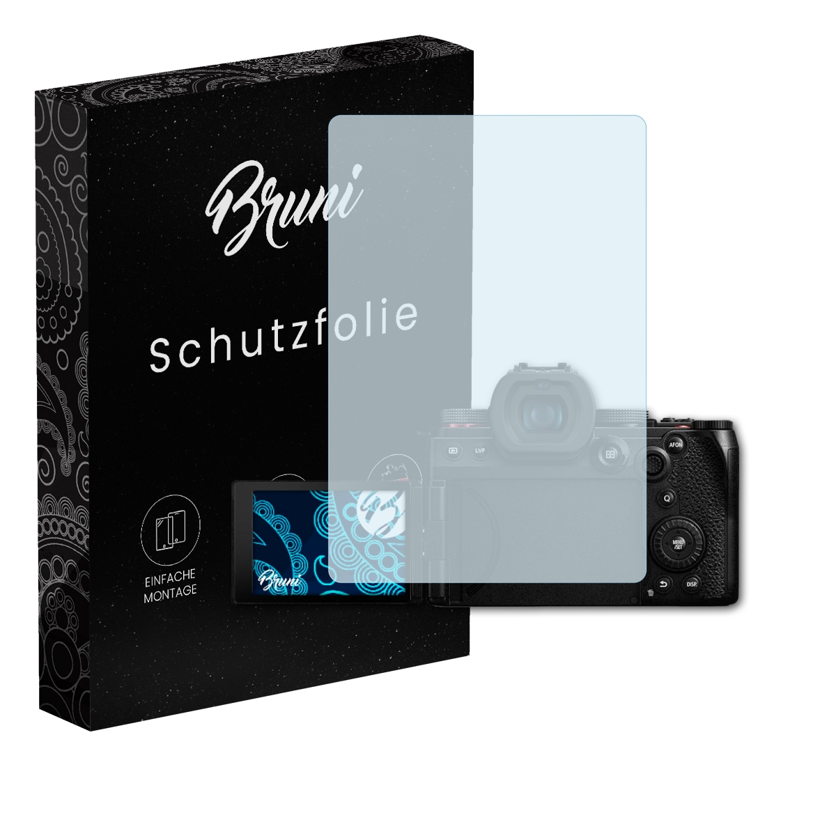 Brunei Displayschutz auf einer Kamera. Schwarze Box links.