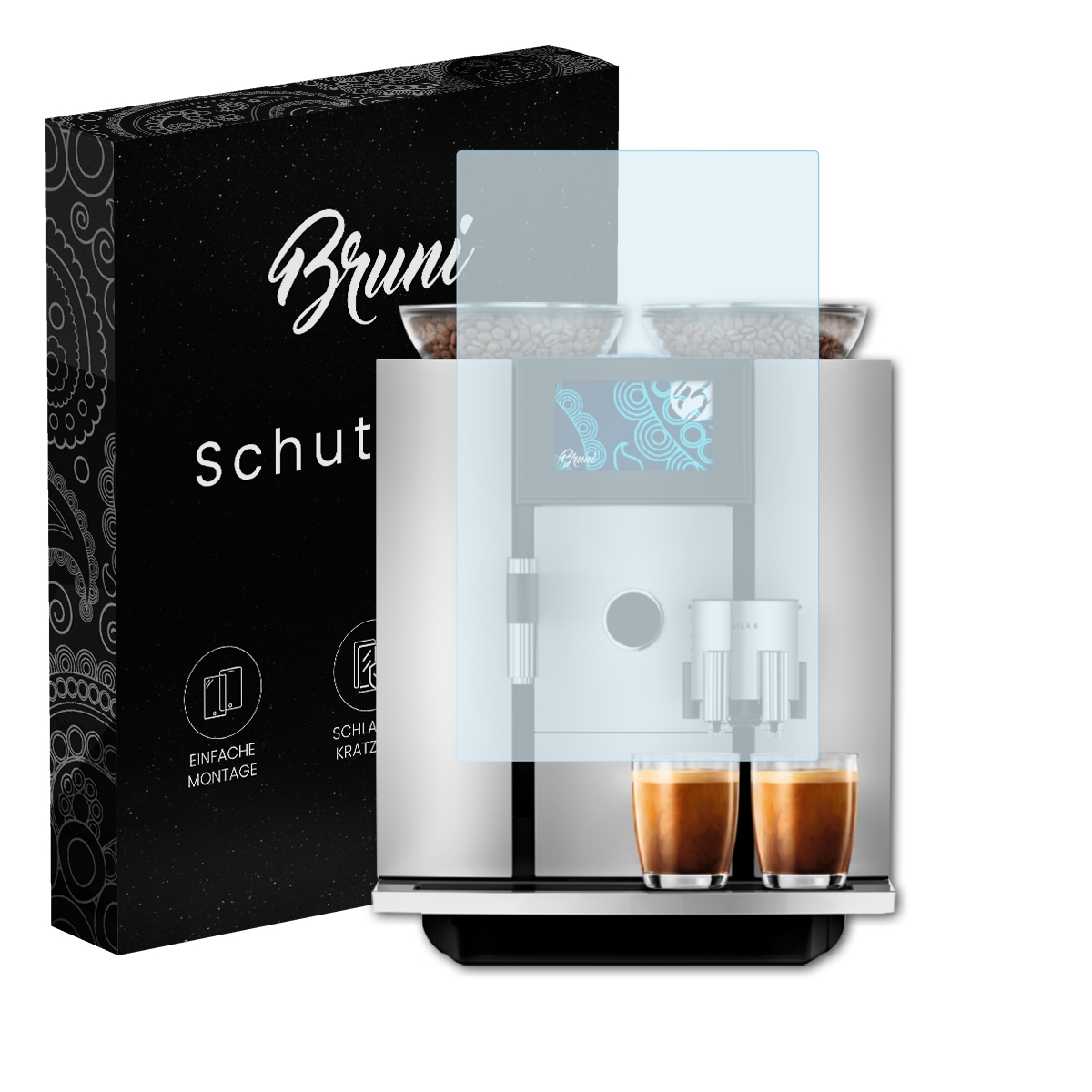 Schwarze Box und Kaffeemaschine mit Schutzfolie.