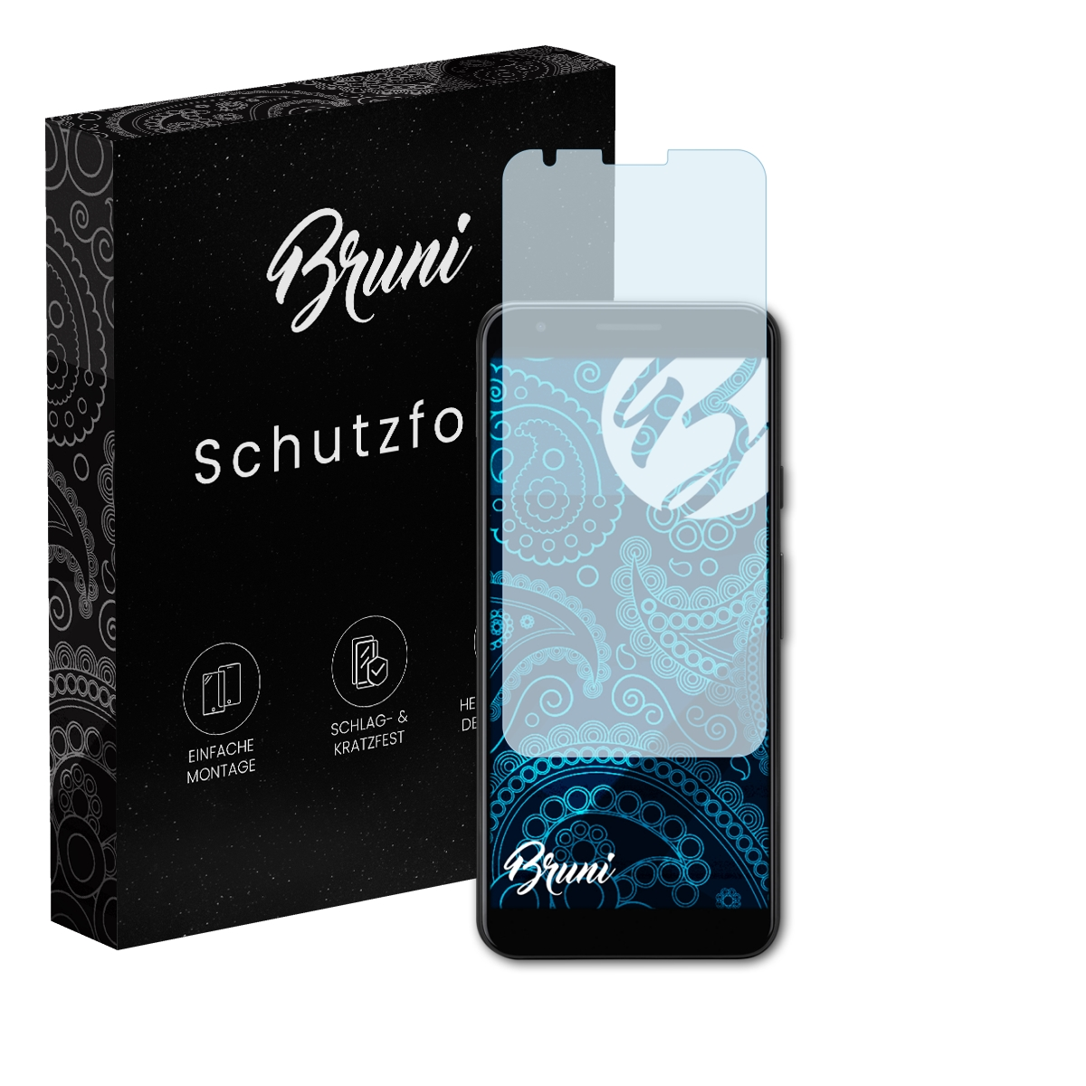 Schwarze Box, Displayschutz auf einem schwarzen Telefon.