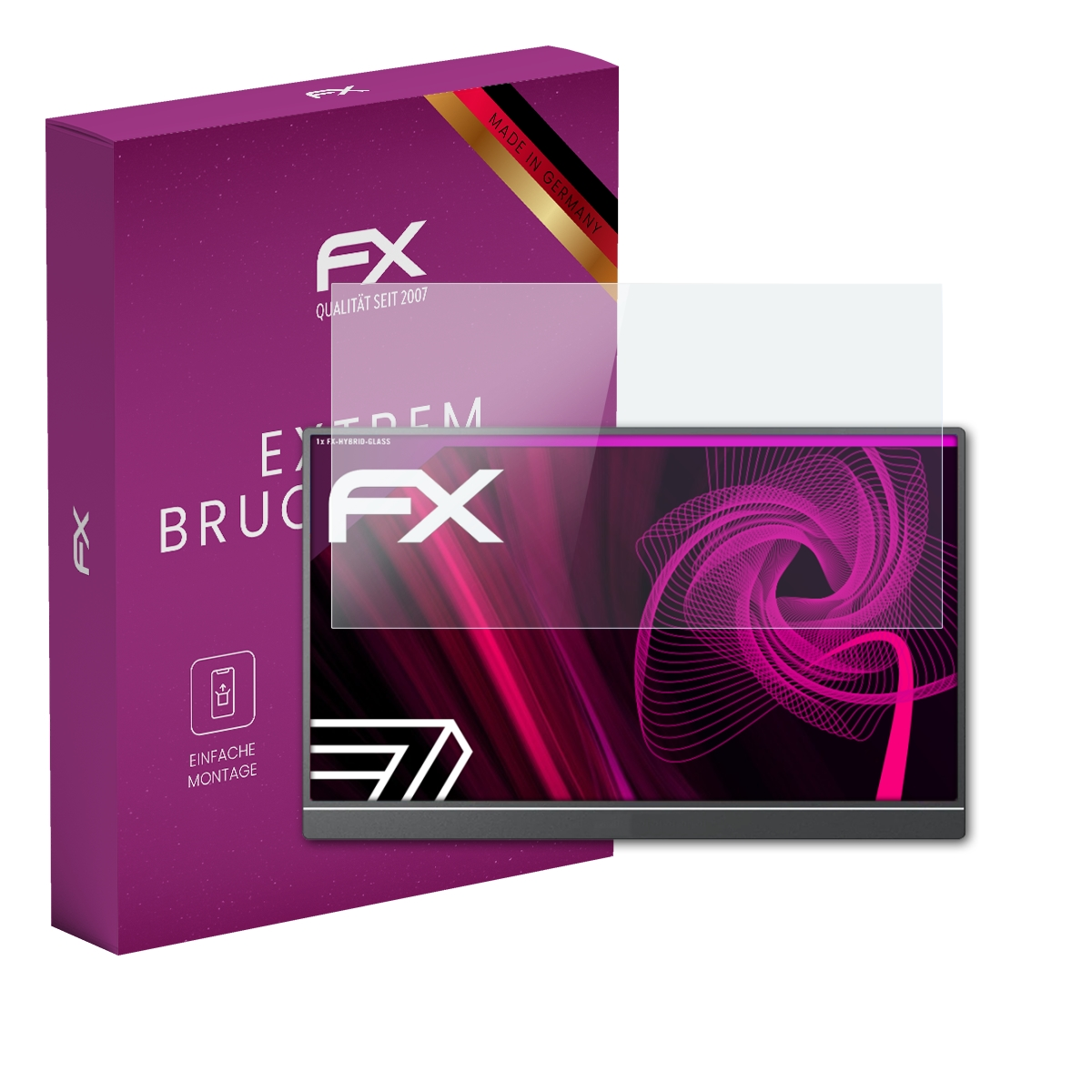 Ein Displayschutz auf einem Bildschirm, mit einer Box mit der Aufschrift 'FX'.